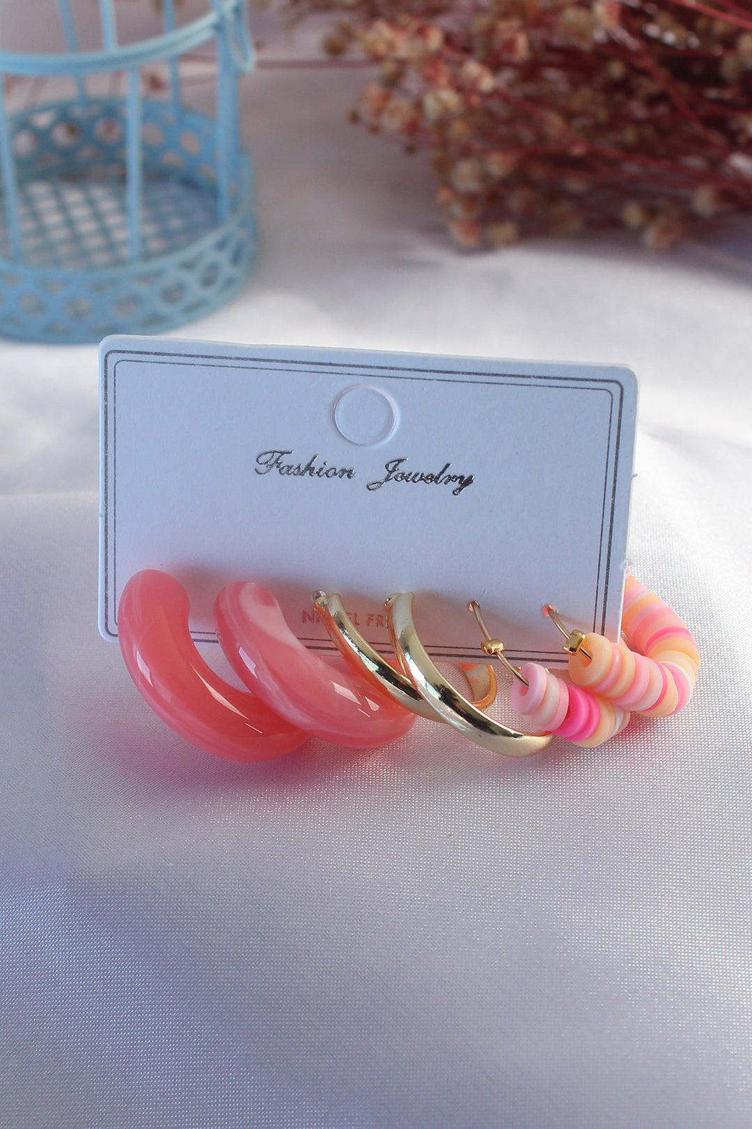 EBJ Pink Mixed Color Bead Hoop Earring Set for Women - Roquetas de Mar