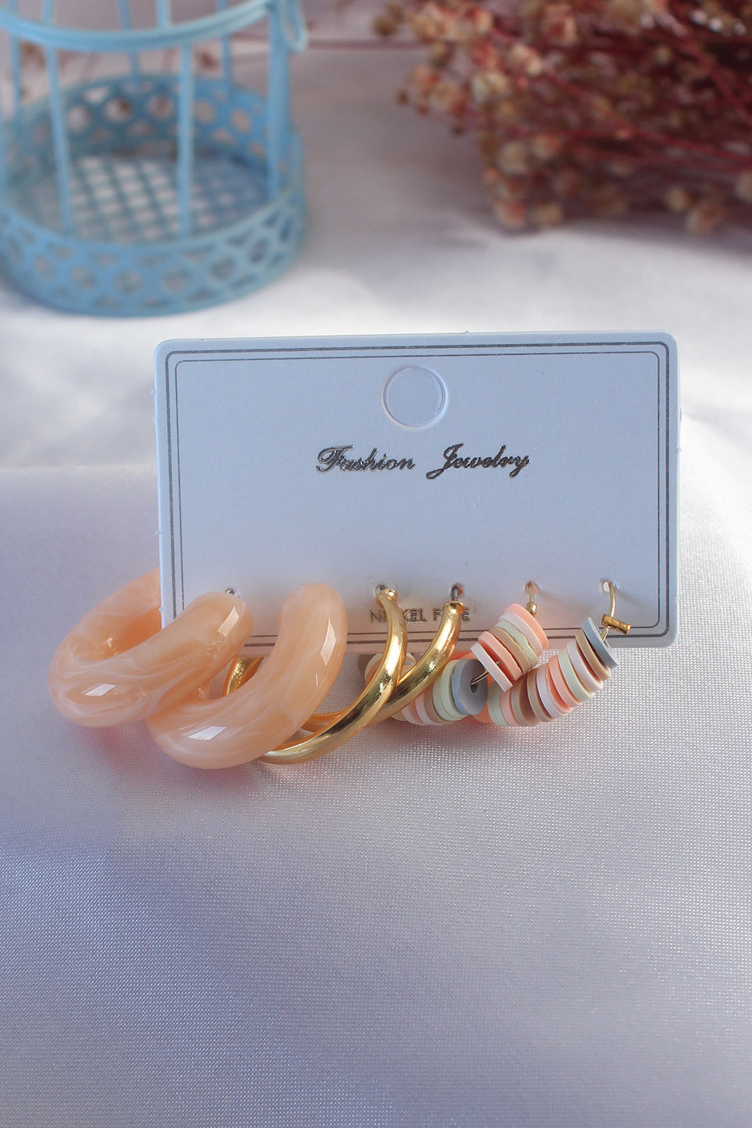 EBJ Cream Color Bead Hoop Model Women's Earring Set - Royal Palm Beach