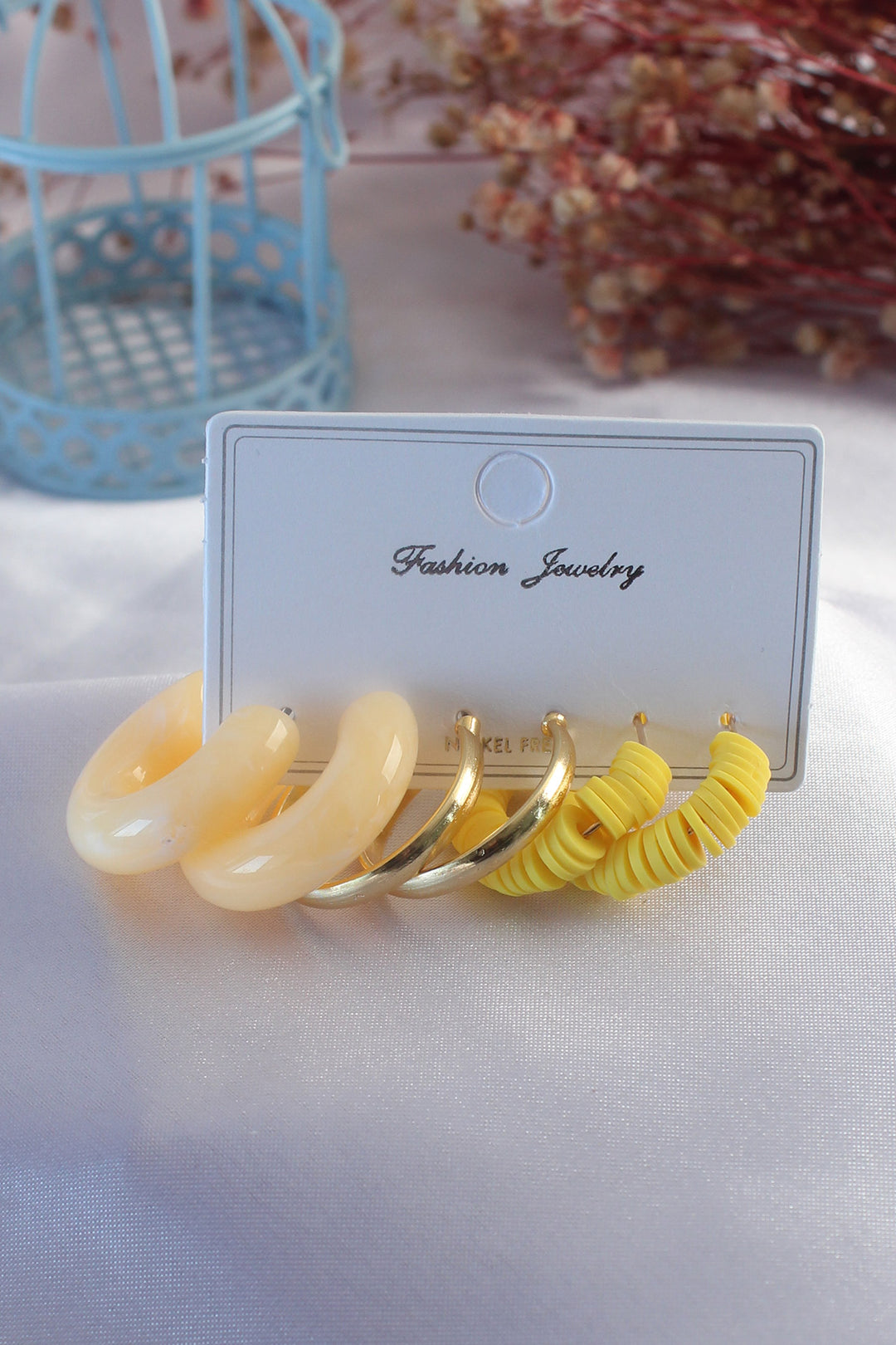 EBJ Yellow Color Bead Hoop Model Women's Earring Set - Lakewood