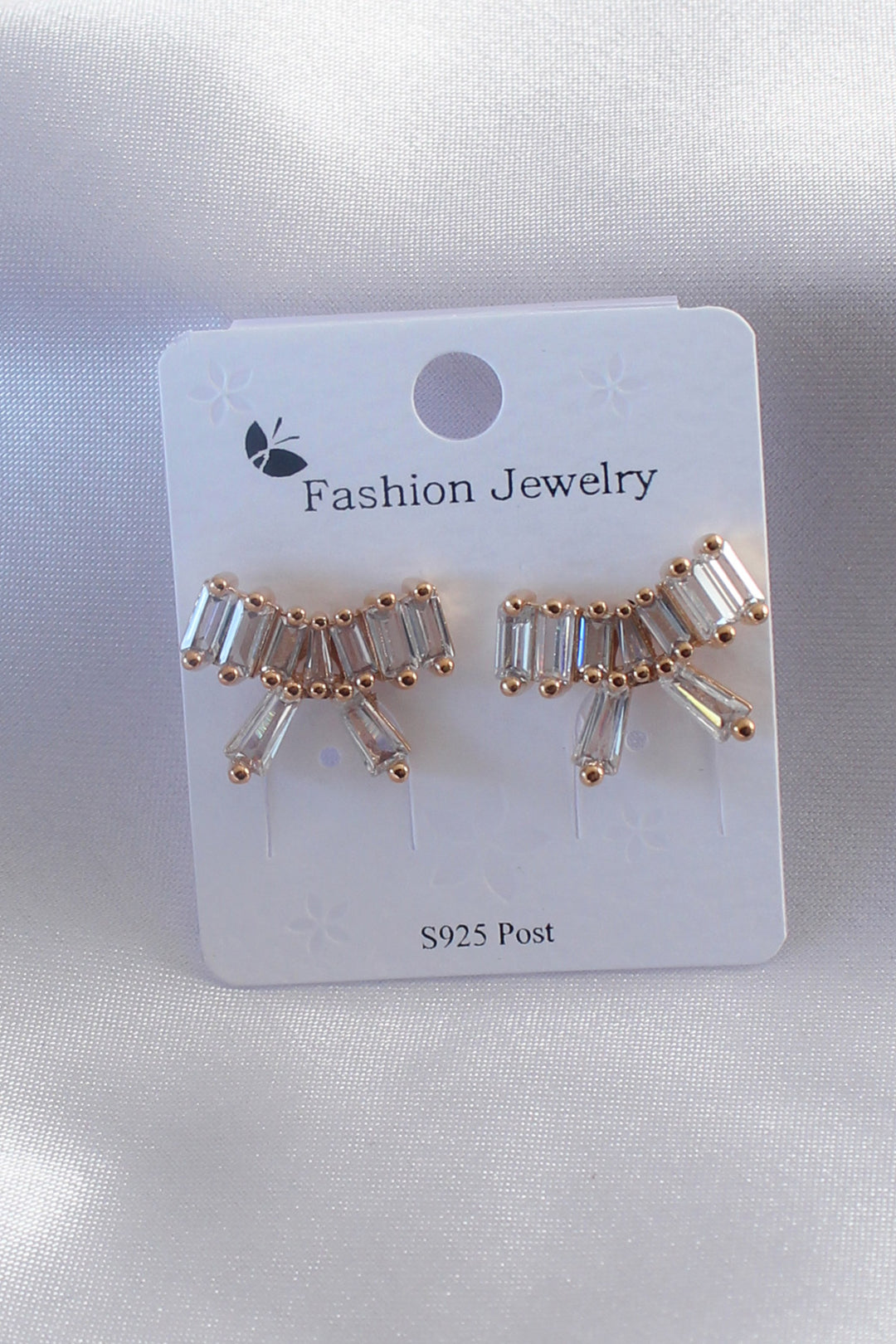 EBJ Gold Color Ribbon Model Earrings with Zircon Stone for Women - Broken Arrow