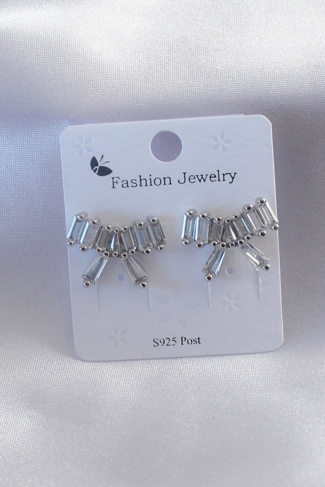 EBJ Silver Color Ribbon Model Zircon Stone Women's Earring - Greensboro