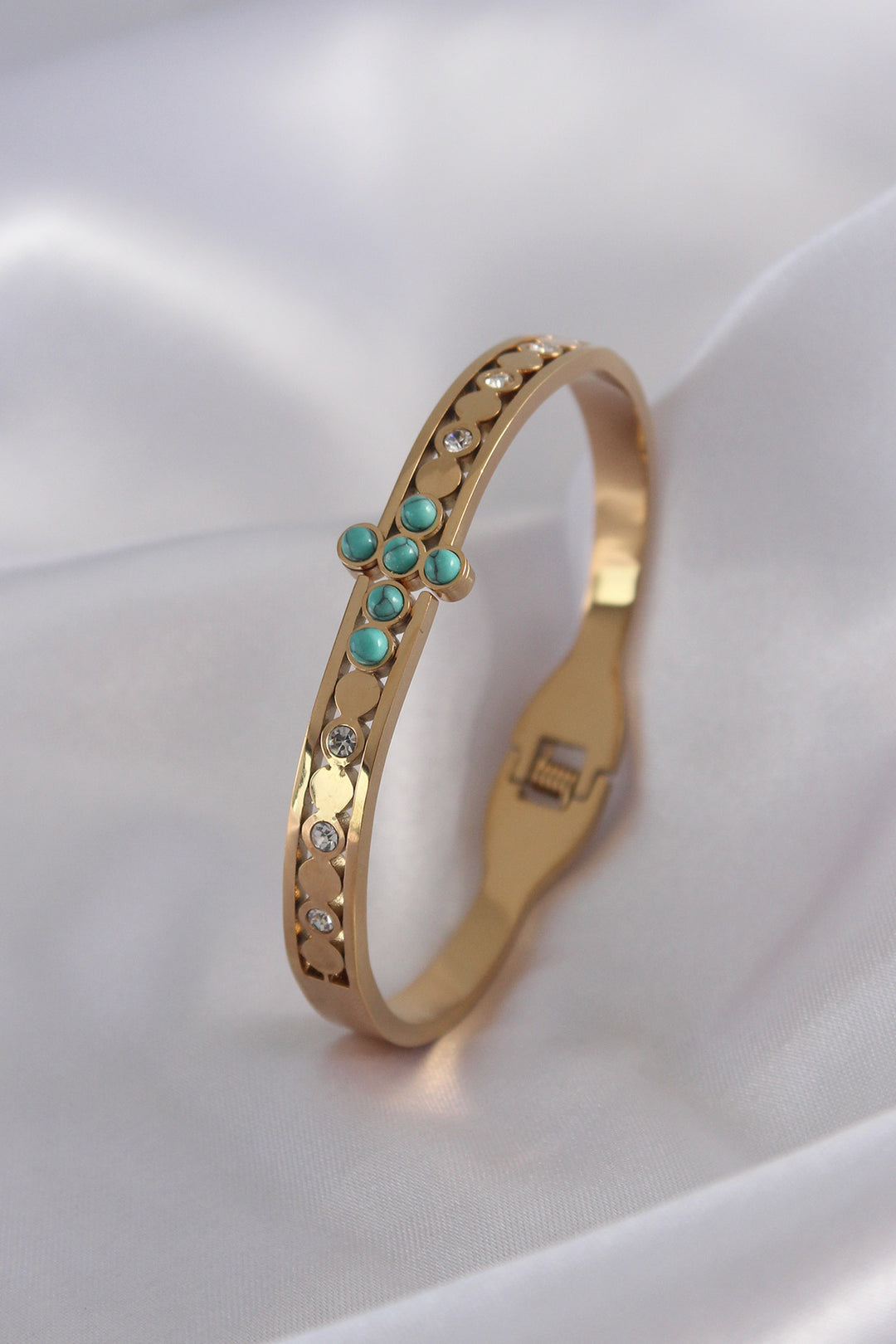 EBJ 316L Steel Gold Color Blue Bead Detail Zircon Stone Women's Bracelet - Viseu