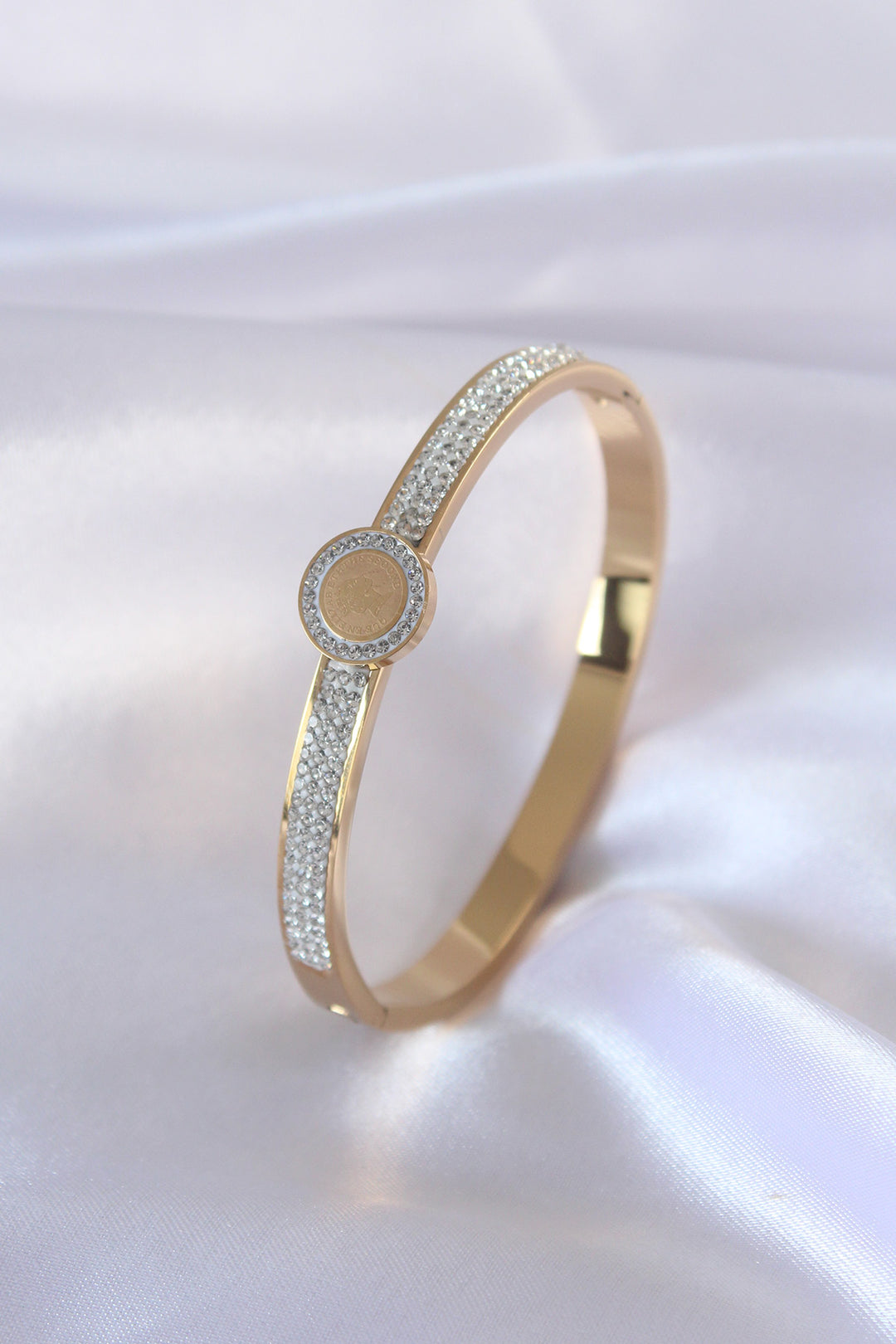 EBJ 316L Stainless Steel Gold Color Zircon Stone Women's Cuff Bracelet - Tooele