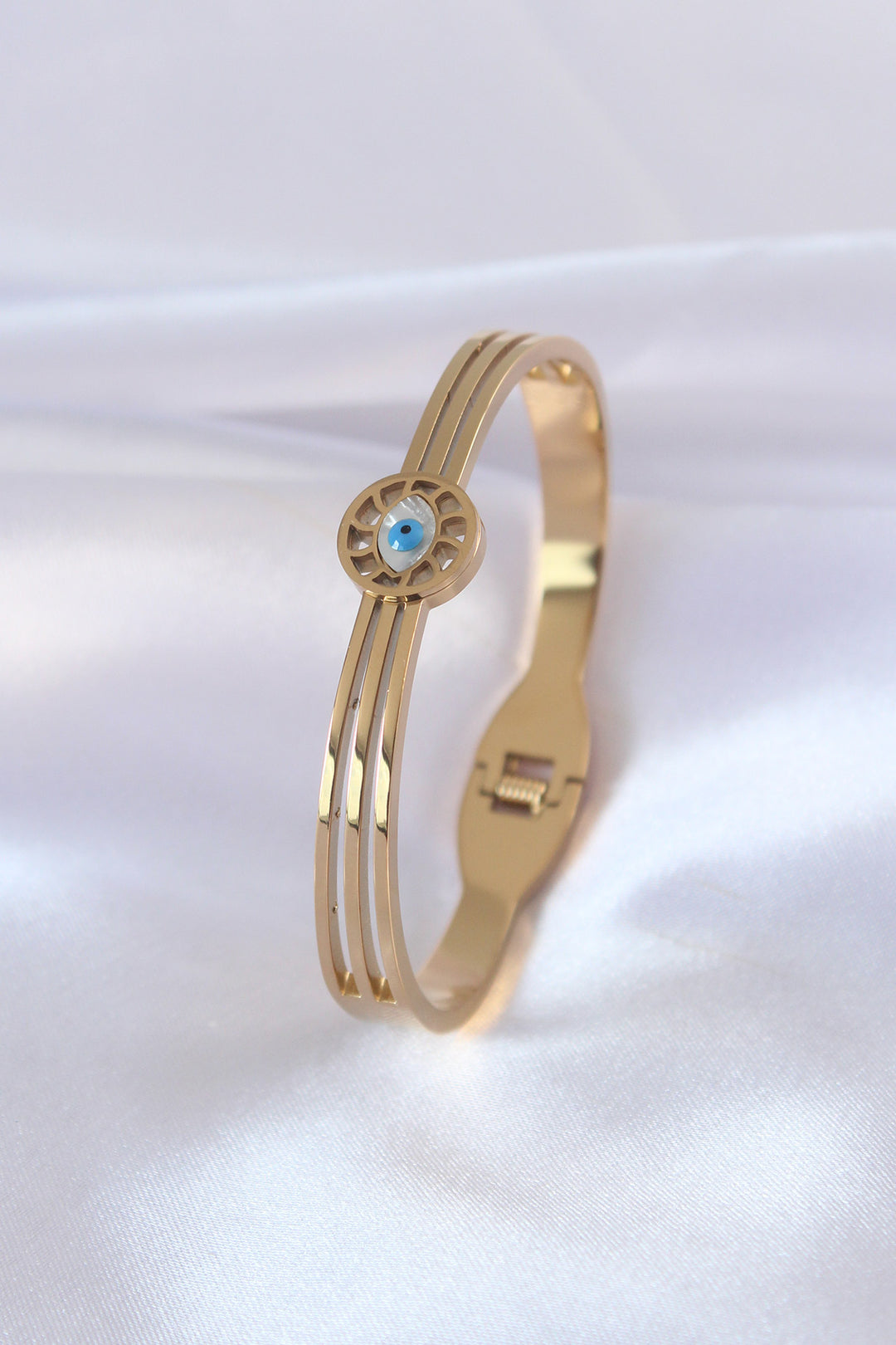 EBJ 316L Stainless Steel Gold Color Evil Eye Detail Women's Cuff Bracelet - Whittier