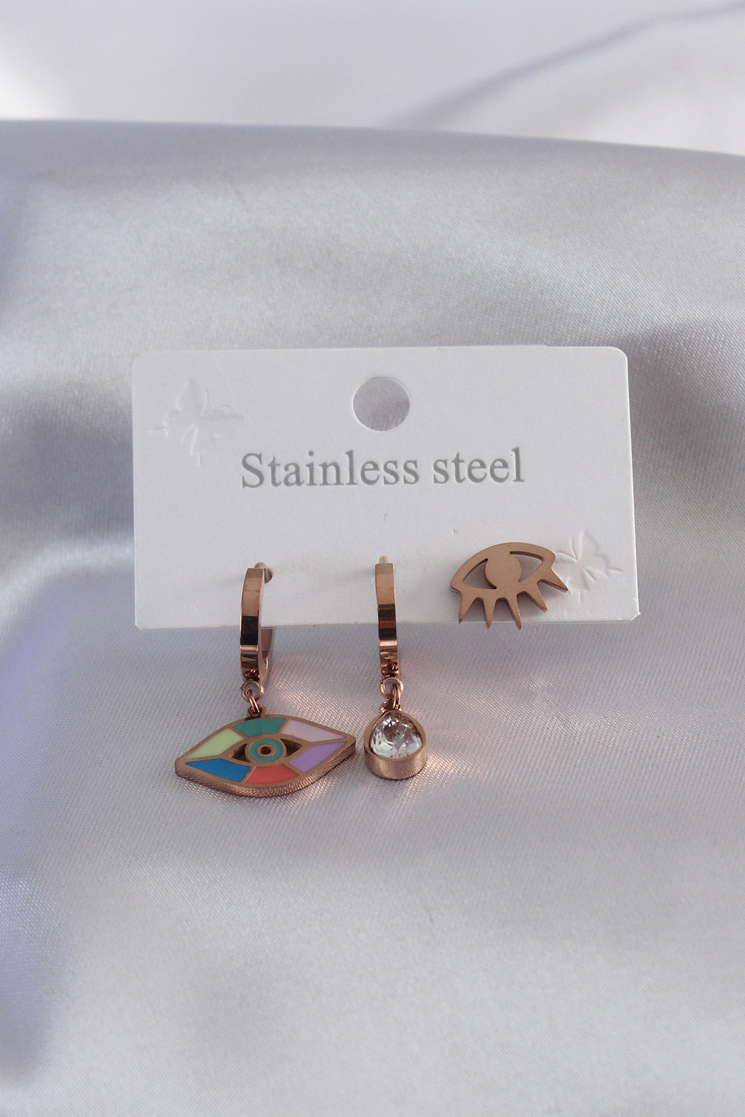 EBJ 316L Steel Rose Color Eye Figure Zircon Stone Detail Women's Earring Set - Dunedin