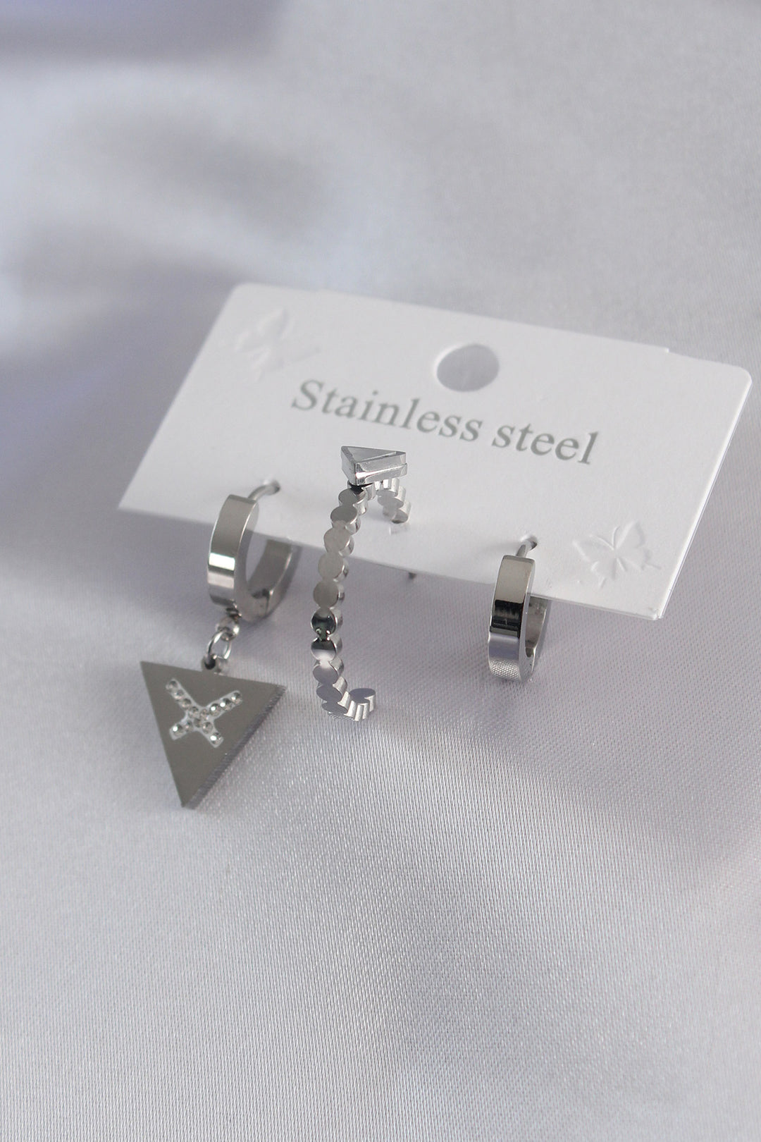 EBJ 316L Stainless Steel Silver Color Triangle Model Zircon Stone Detail Women's Earring Set - Glasgow