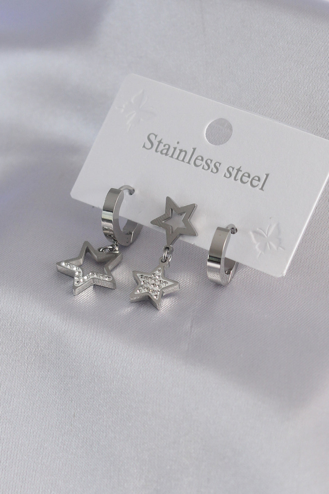 EBJ 316L Stainless Steel Silver Color Star Model Zircon Stone Detail Women's Earring Set - Summerville
