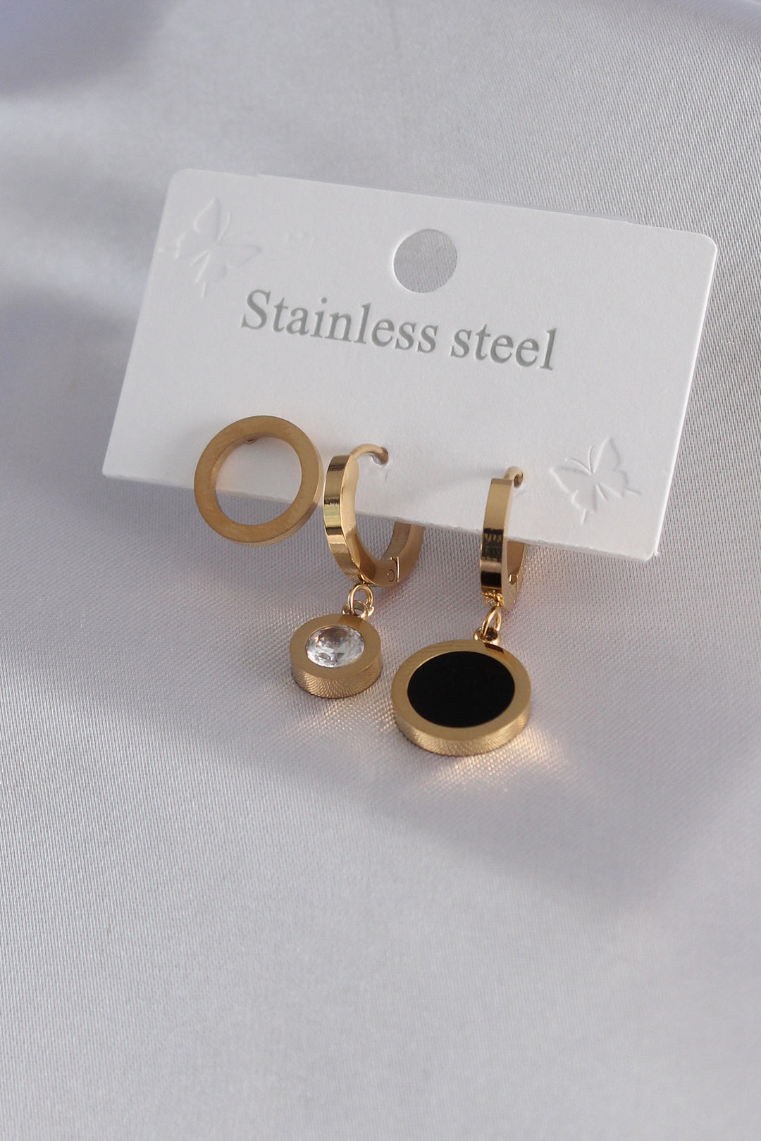 EBJ 316L Steel Gold Color Round Model Zircon Stone Detail Women's Earring Set - Las Delicias