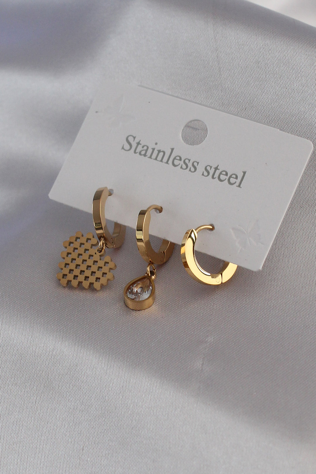 EBJ 316L Steel Gold Color Heart Model Zircon Stone Detail Women's Earring Set - Myrtle Beach