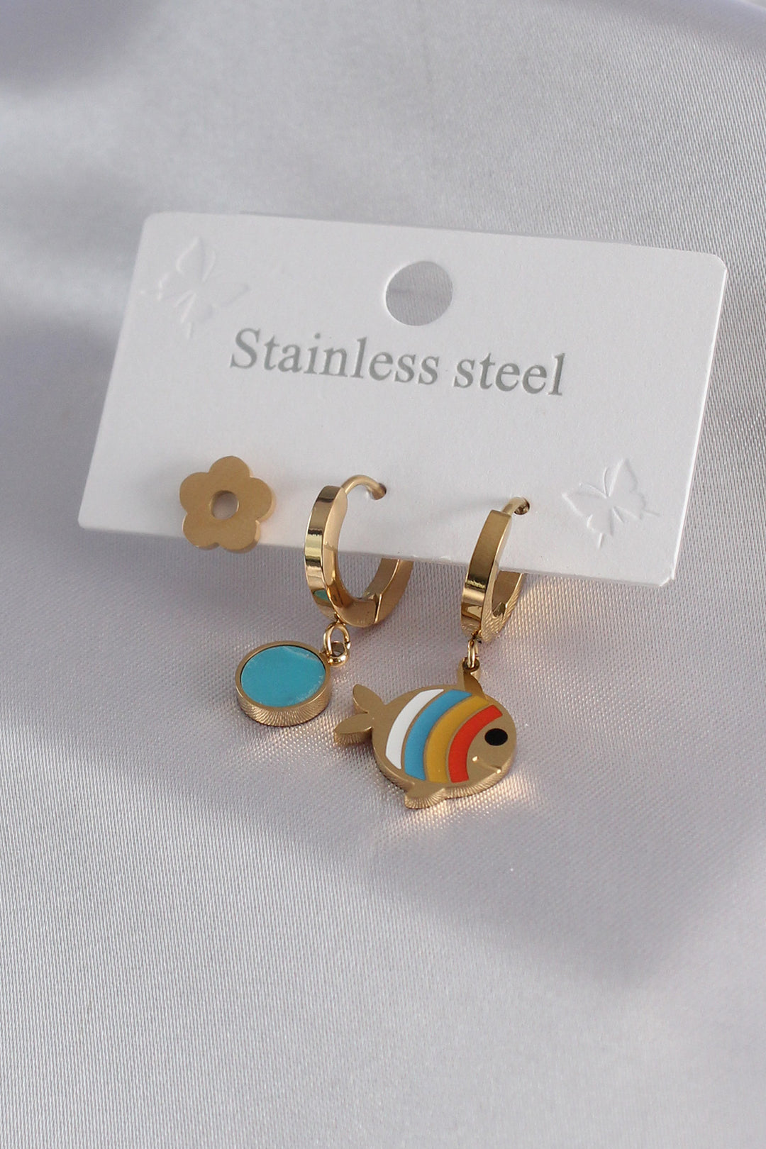 EBJ 316L Steel Gold Color Fish Model Flower Detail Women's Earring Set - Kirkcaldy