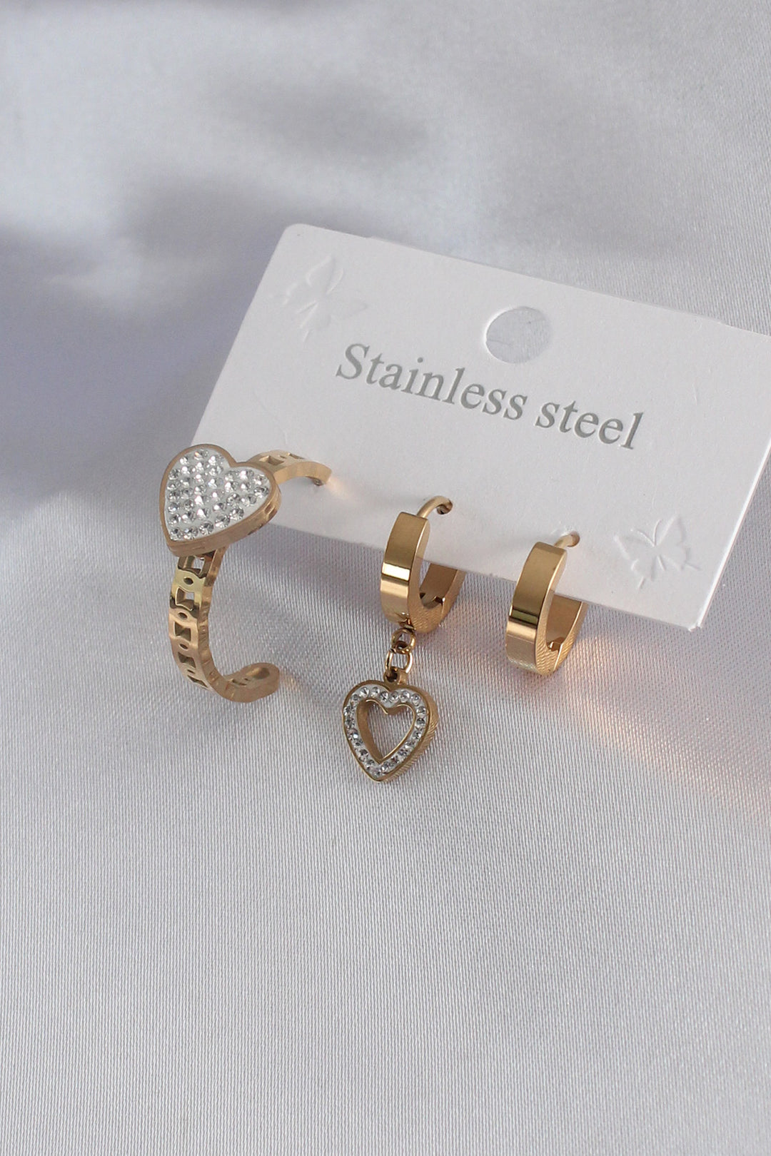 EBJ 316L Steel Gold Color Heart Model Zircon Stone Women's Earring Set - Leeuwarden