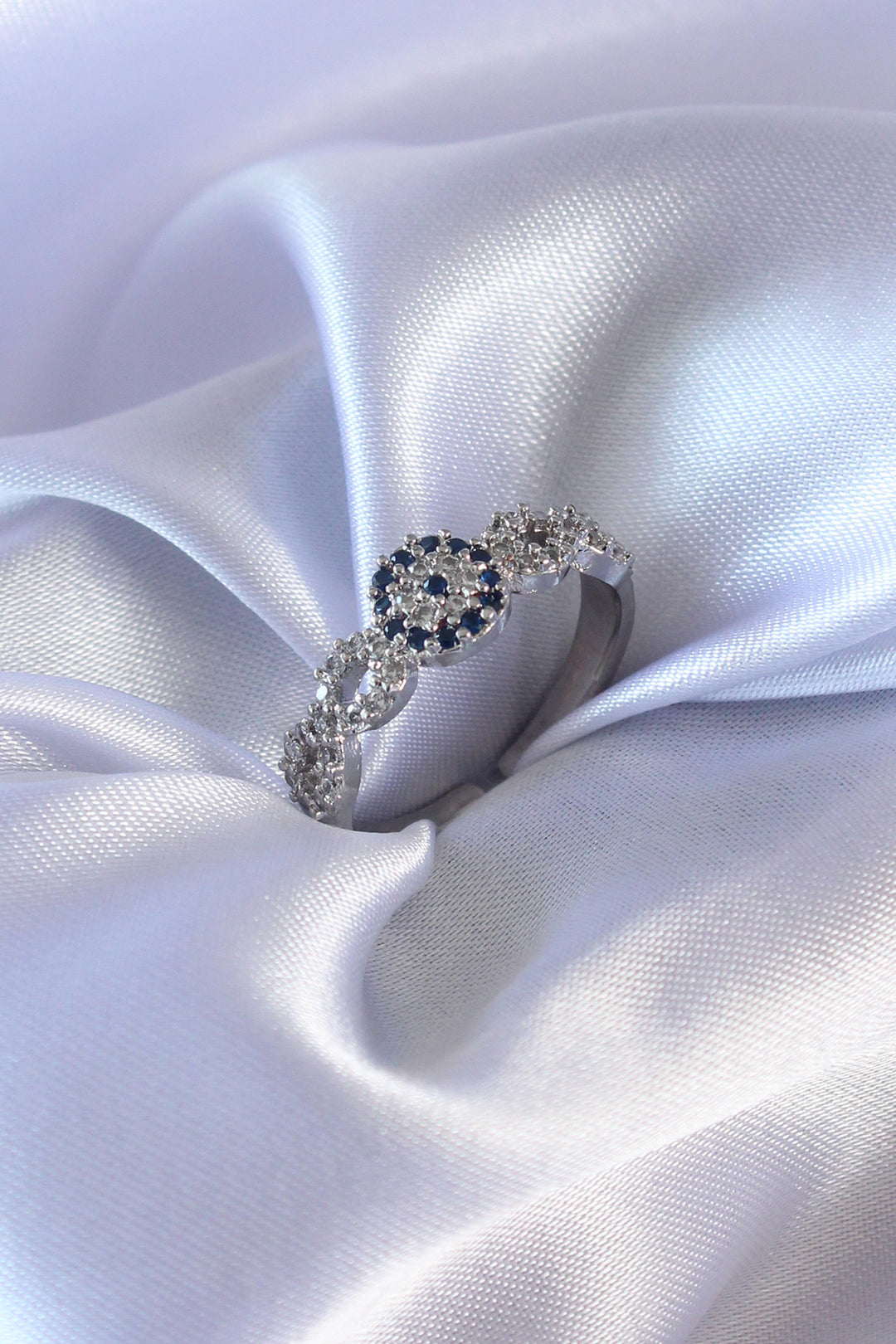 EBJ Silver Color Zircon Stone Evil Eye Bead Model Women's Ring - Fort McMurray