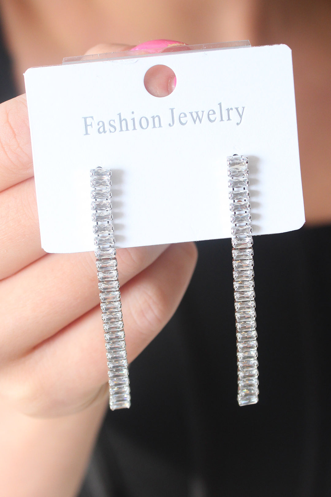 EBJ Silver Color Waterway Baguette Zircon Stone Women's Earrings - Hickory