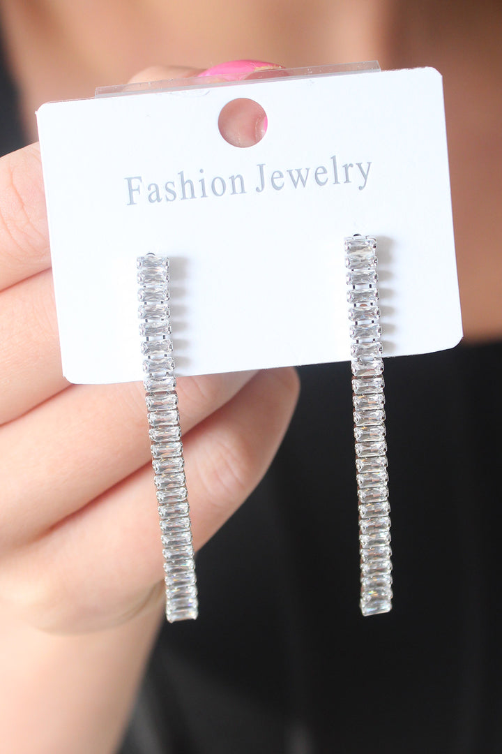 EBJ Silver Color Waterway Baguette Zircon Stone Women's Earrings - Hickory