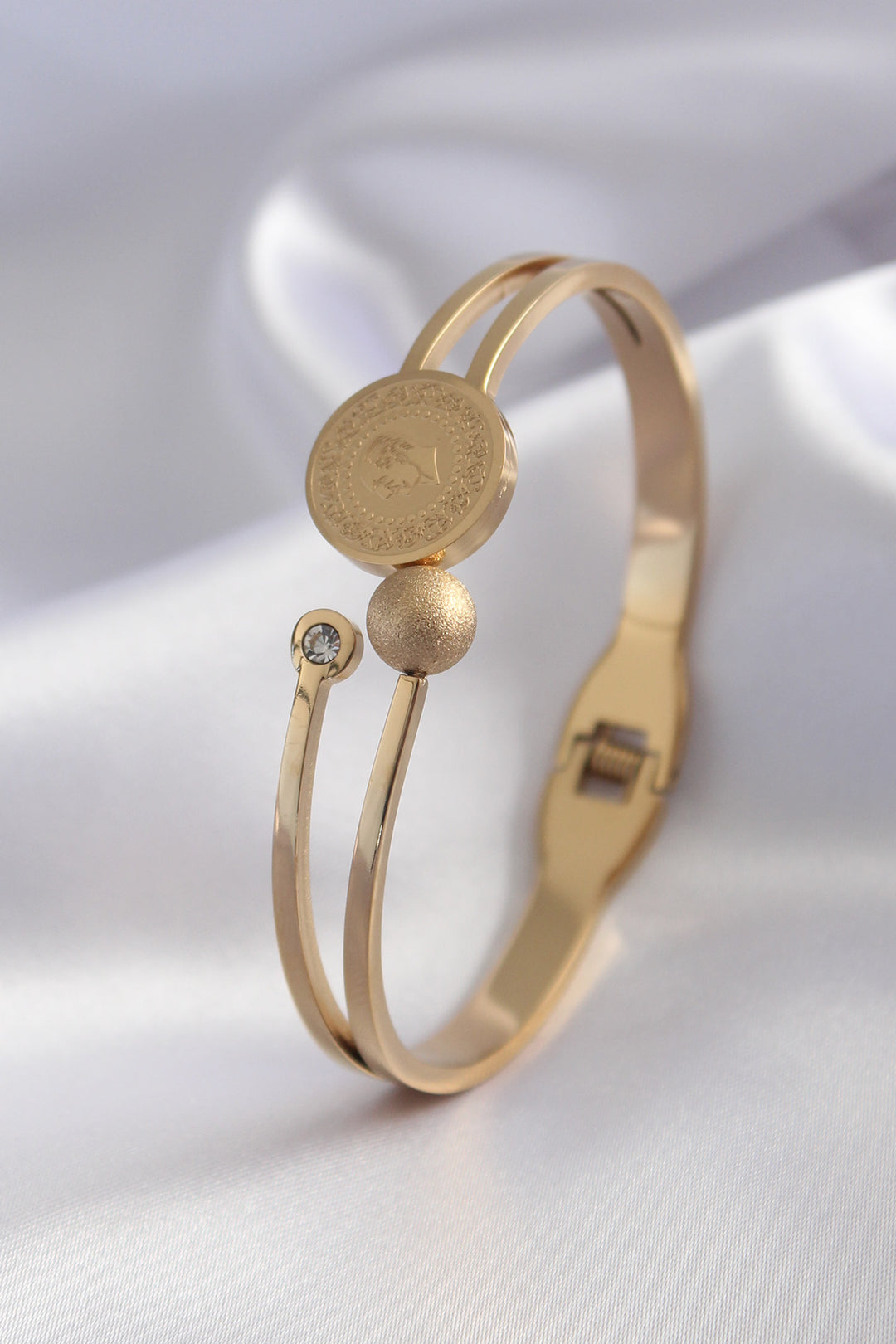 EBJ 316L Steel Gold Color Quarter Gold Zircon Stone Detail Women's Bracelet - Teziutlan
