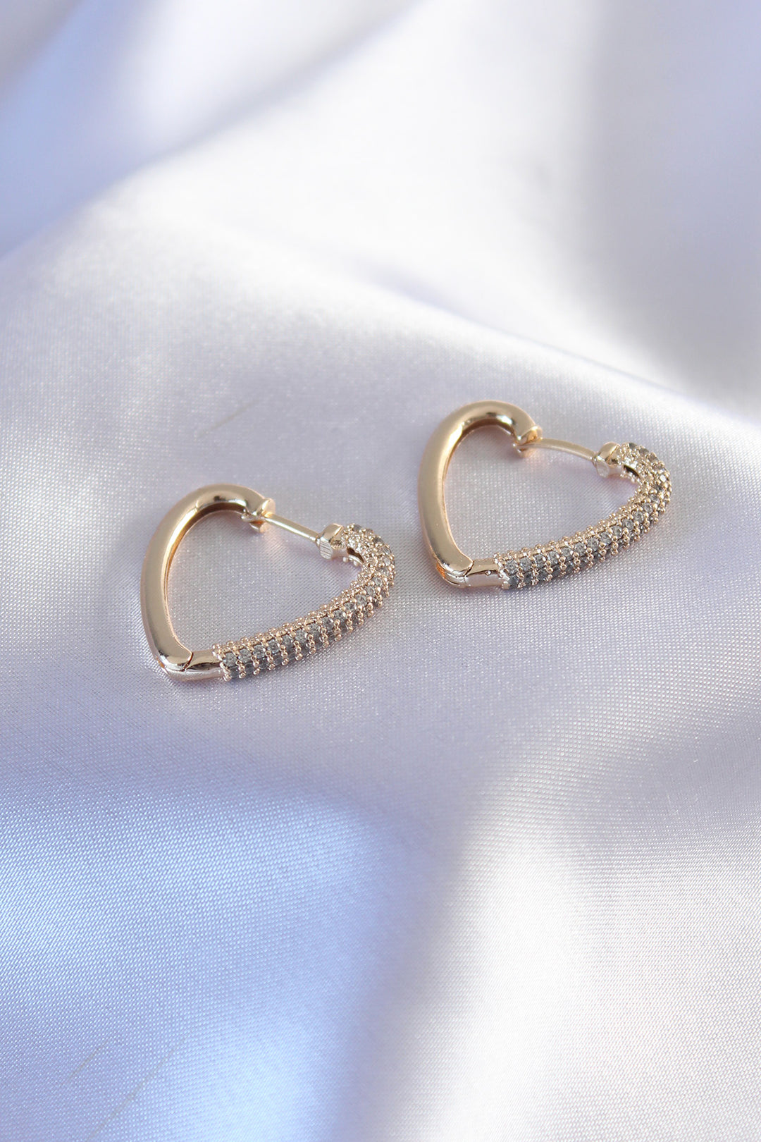 EBJ Gold Color Zircon Stone Heart Model Women's Earrings - Visalia