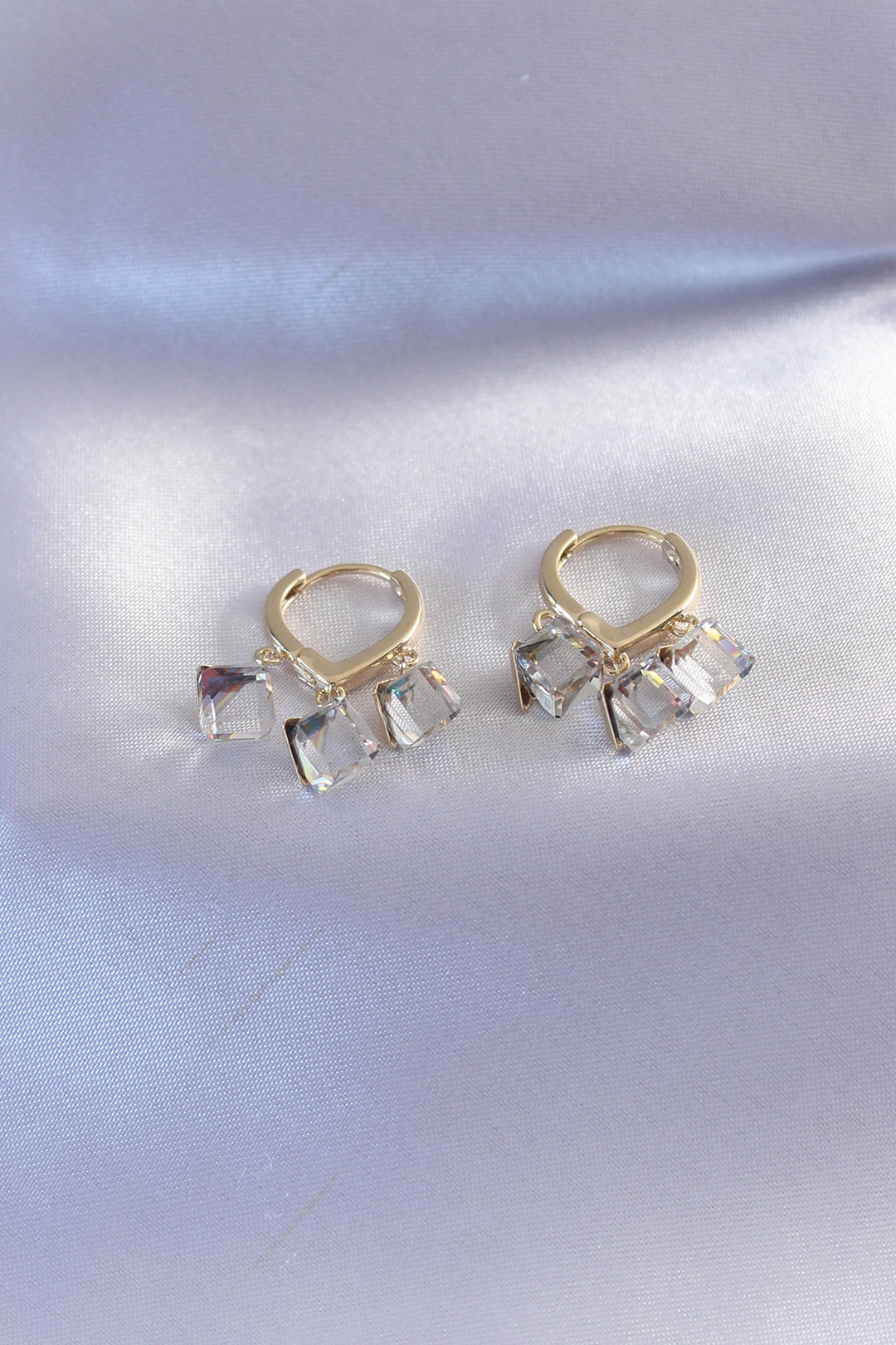 EBJ Gold Color Square Model Women's Earrings with Zircon Stone - Don Benito