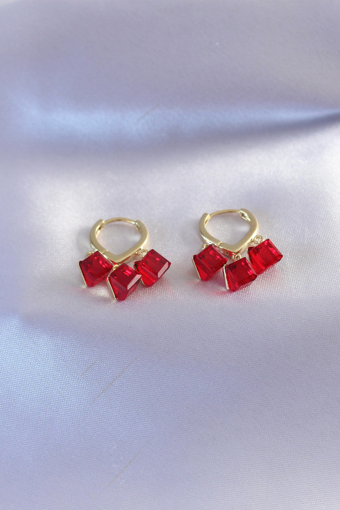 EBJ Gold Color Red Color Crystal Stone Women's Earrings - Barcelona