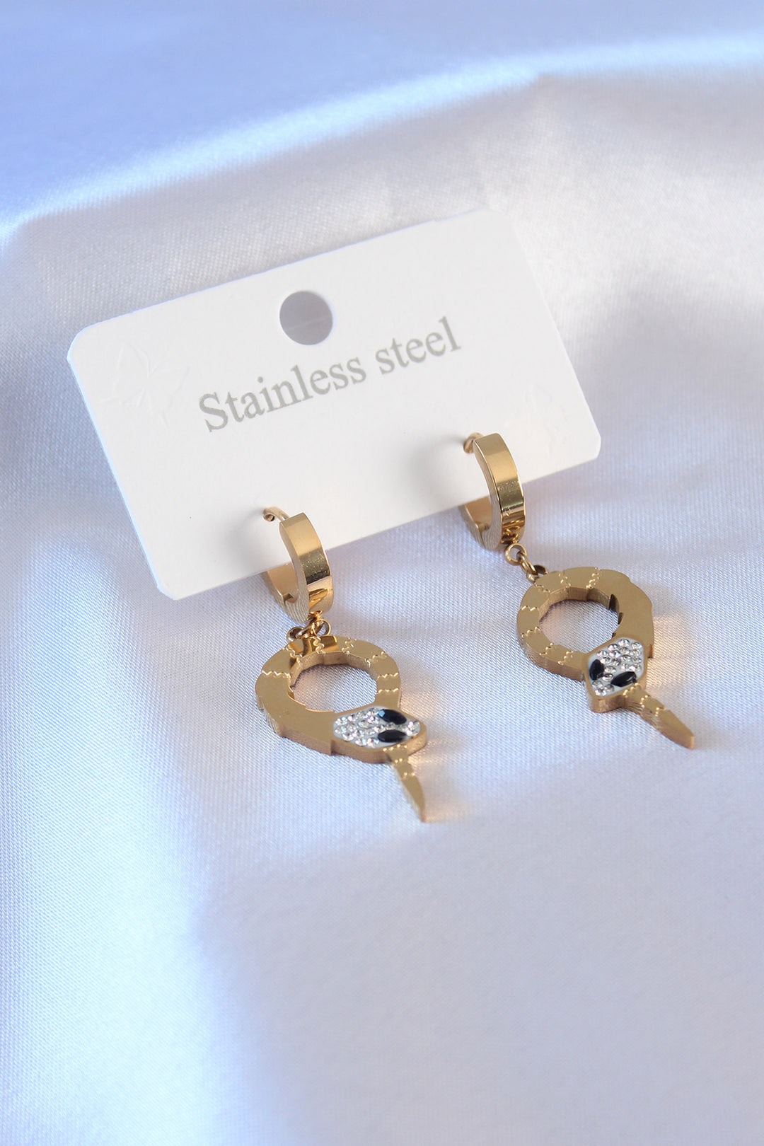 EBJ 316L Steel Gold Color Snake Model Zircon Stone Women's Earring - Vila do Conde