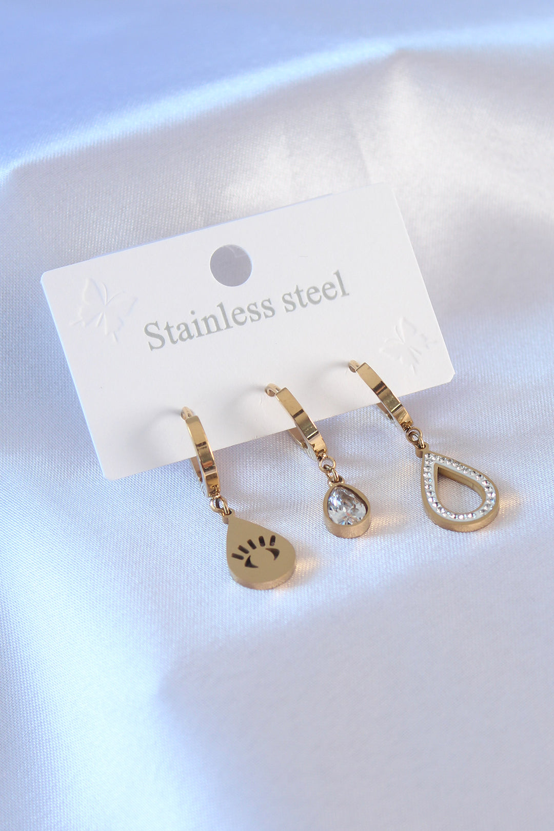 EBJ 316L Stainless Steel Gold Color Drop Model Eye Embroidery Detail Zircon Stone Women's Earring Set - Aigáleo