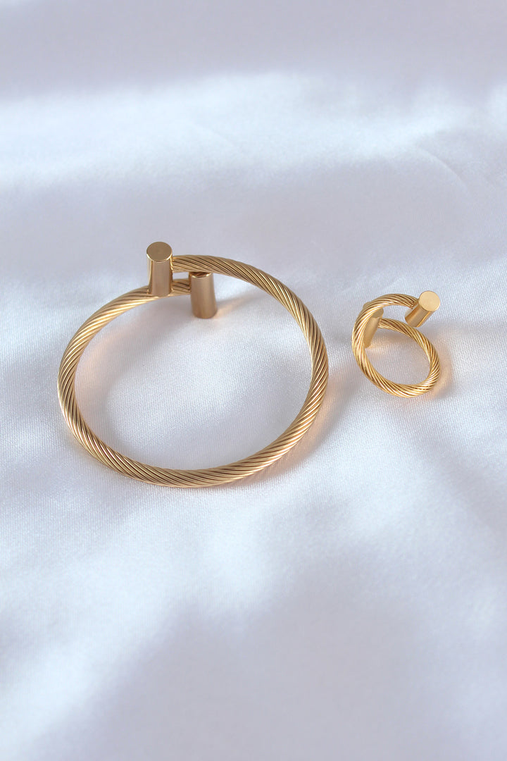 EBJ Steel Gold Color Spiral Pattern Men's Bracelet Ring Set - Mulhouse
