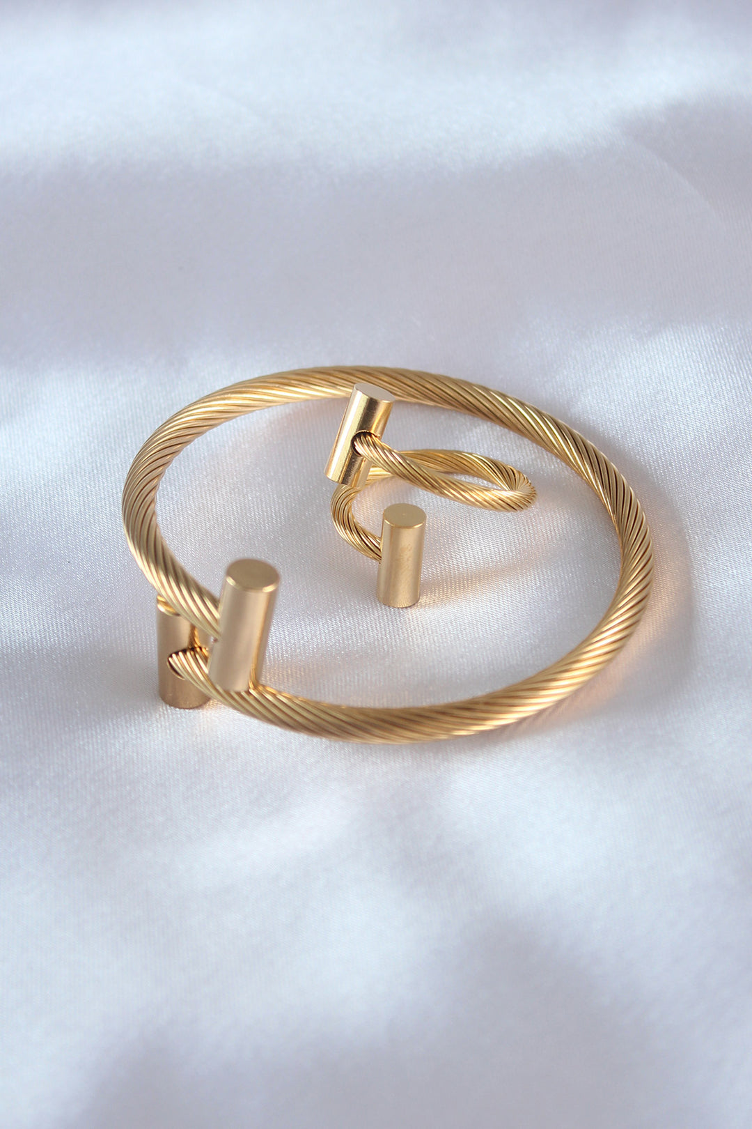 EBJ Steel Gold Color Spiral Pattern Men's Bracelet Ring Set - Mulhouse