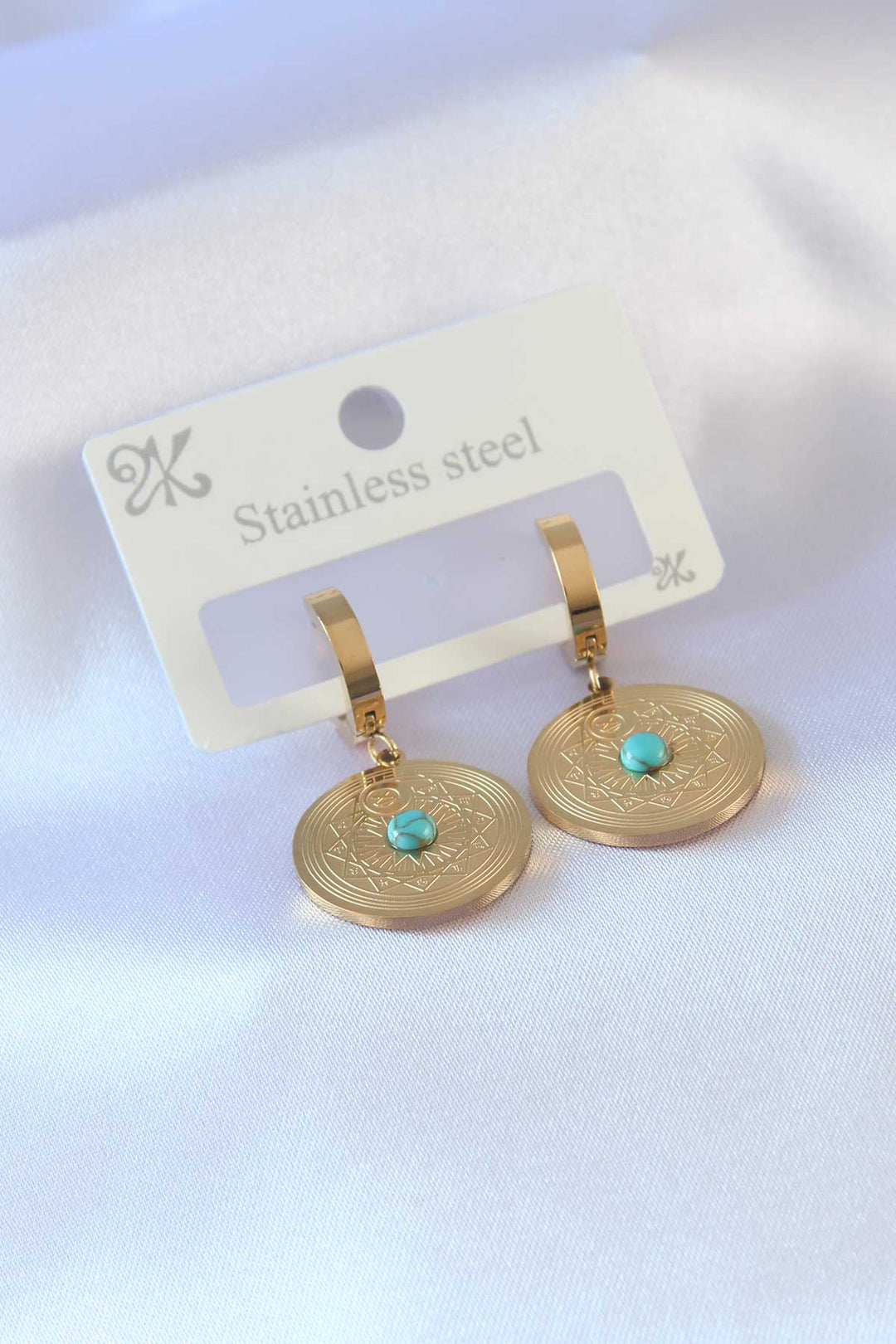 EBJ 316L Steel Gold Color Round Model Processing Detail Women's Earring - North Bergen