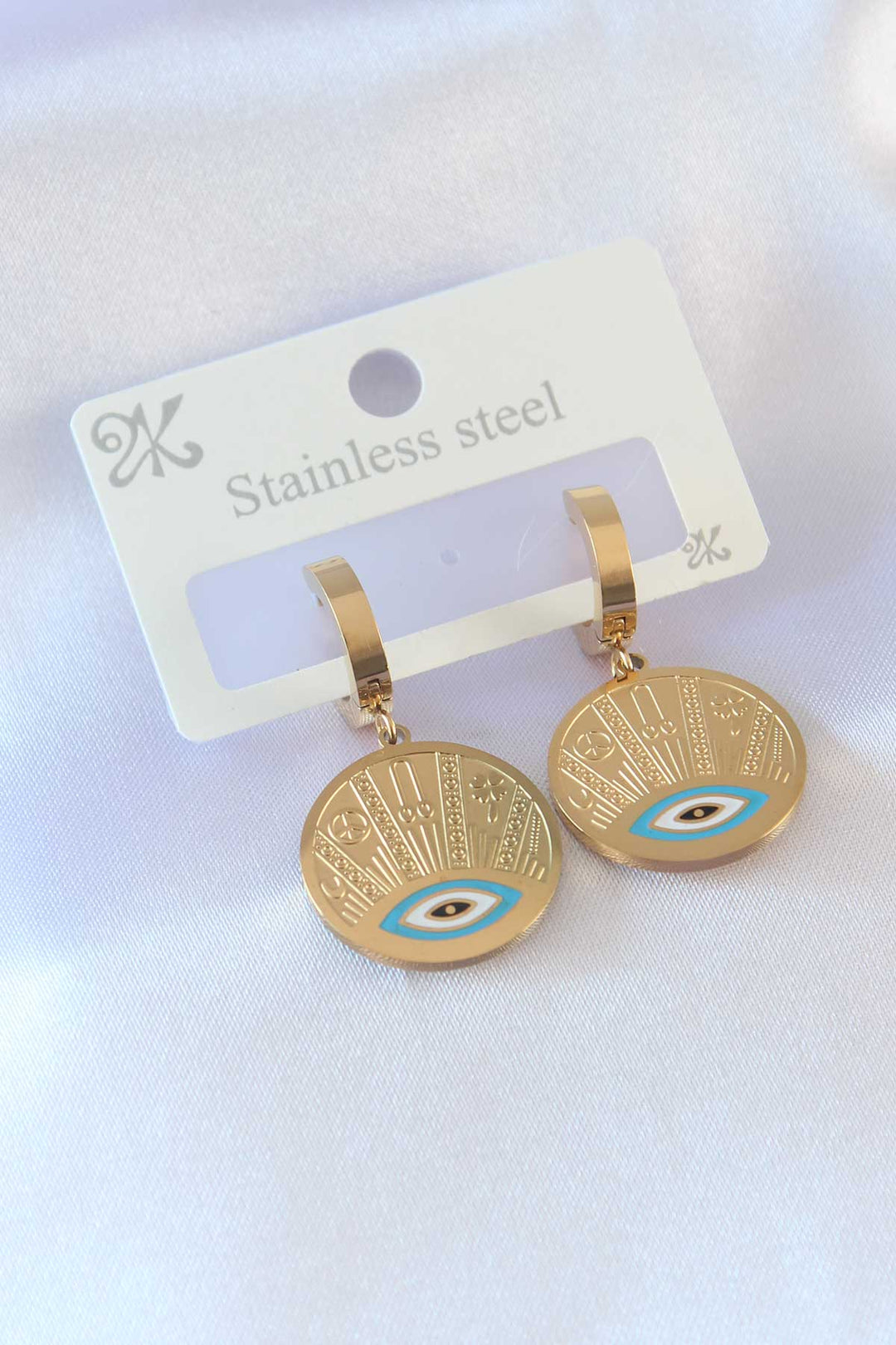 EBJ 316L Steel Gold Color Eye Detail Processing Round Model Women's Earring - Lacey