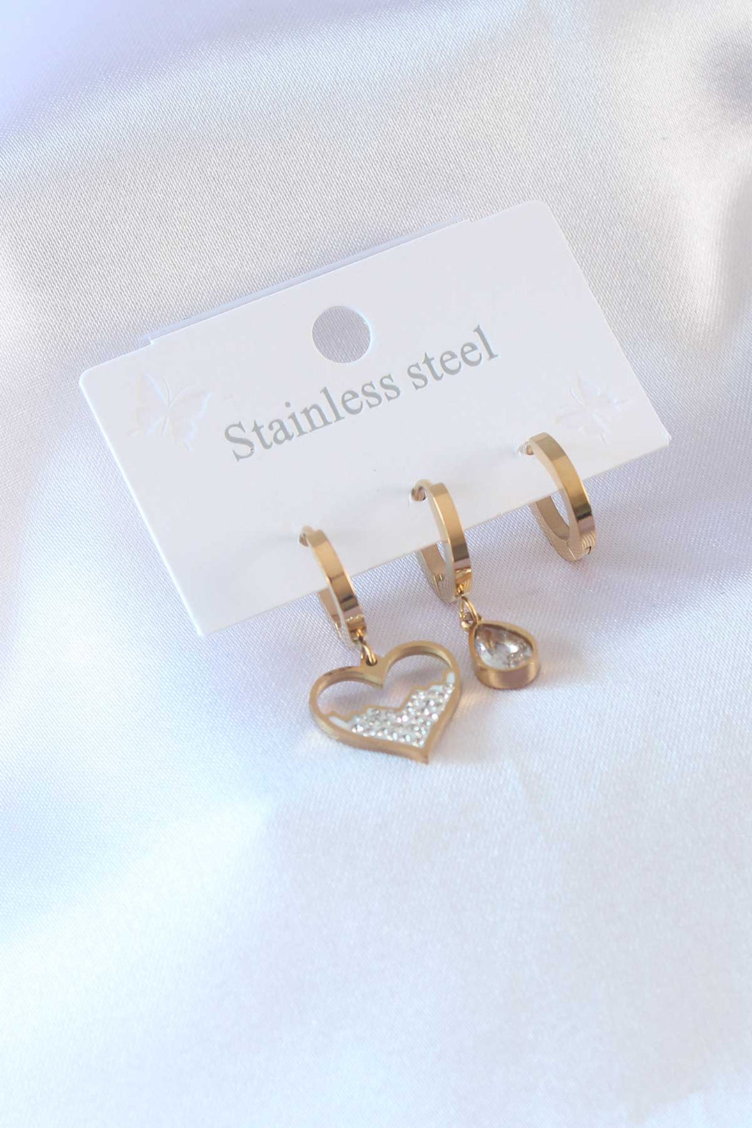EBJ 316L Steel Gold Color Heart Shaped Zircon Stone Women's Earring - Matamoros