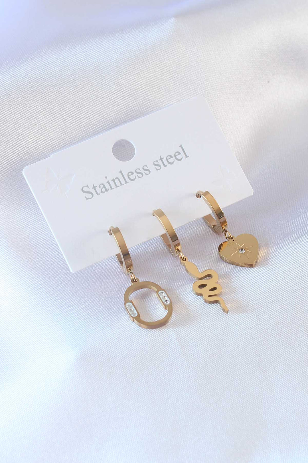 EBJ 316L Steel Gold Color Snake Model Heart Detail Zircon Stone Women's Earrings - Las Vegas