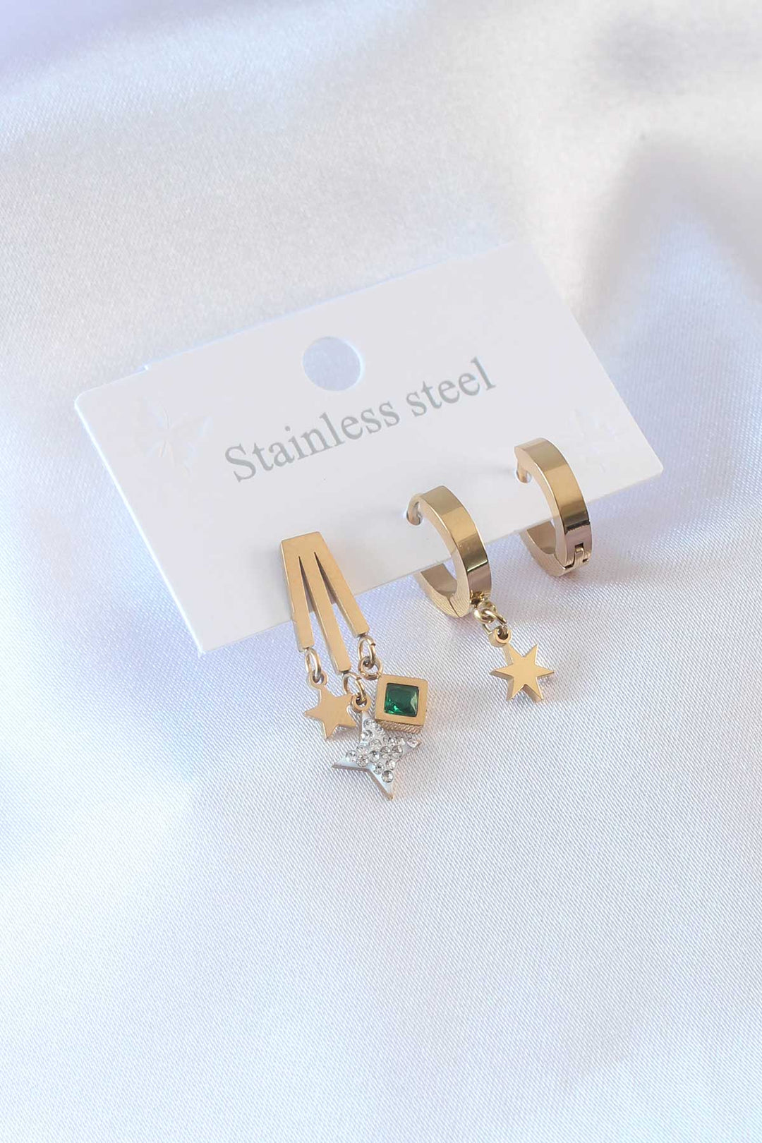 EBJ 316L Steel Gold Color Star Model Zircon Stone Women's Earring - Vernier