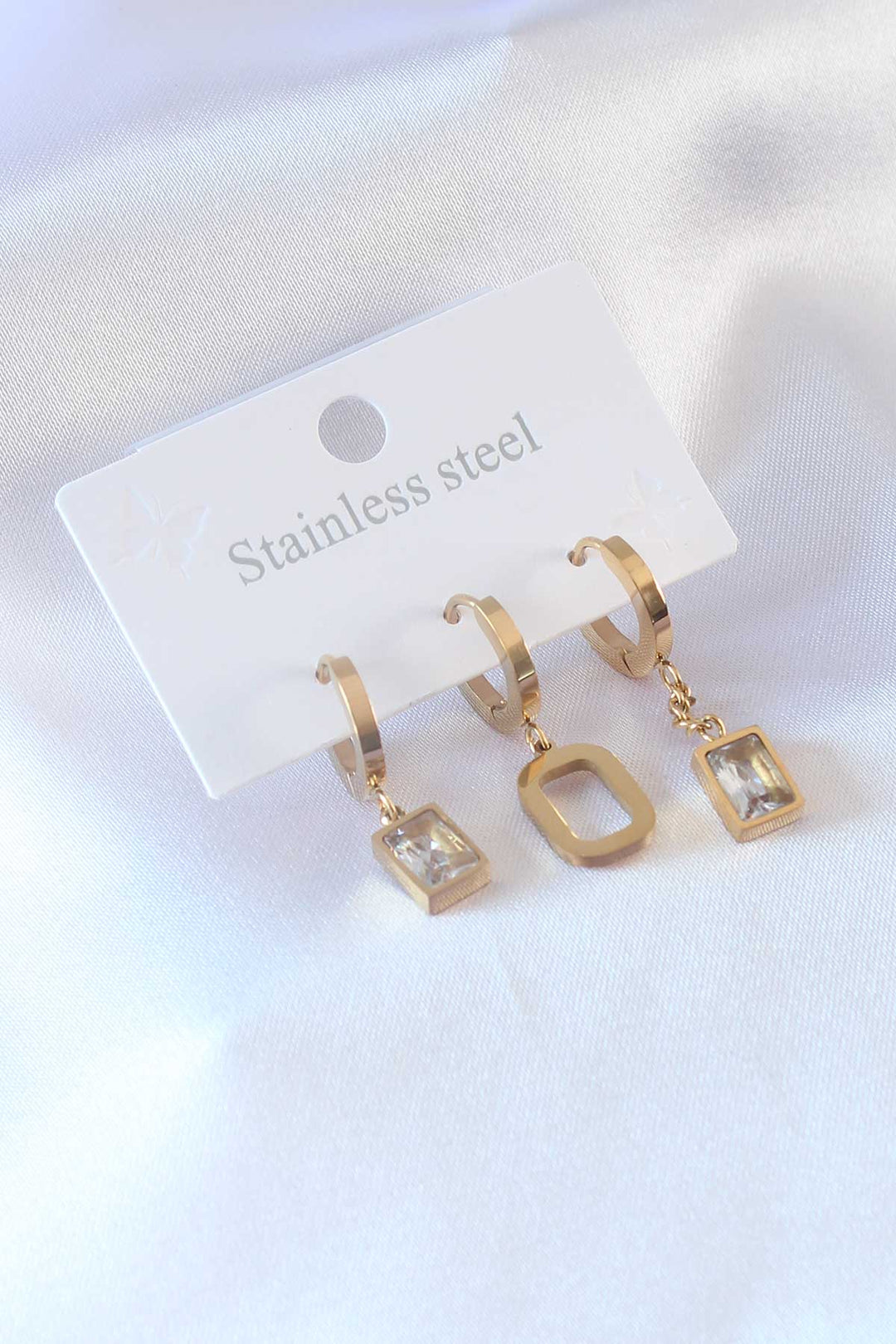 EBJ 316L Steel Gold Color Square Zircon Stone Model Women's Earring - Germantown