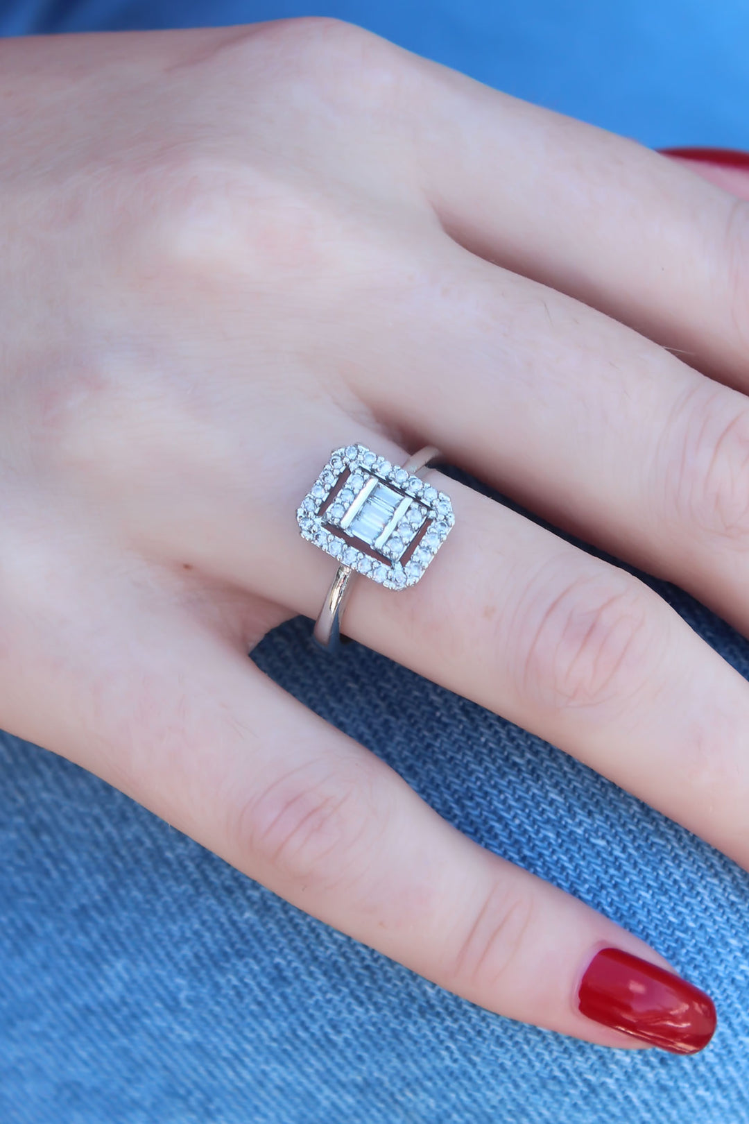 EBJ Silver Color Baguette Ring with Zircon Stone for Women - Princeton