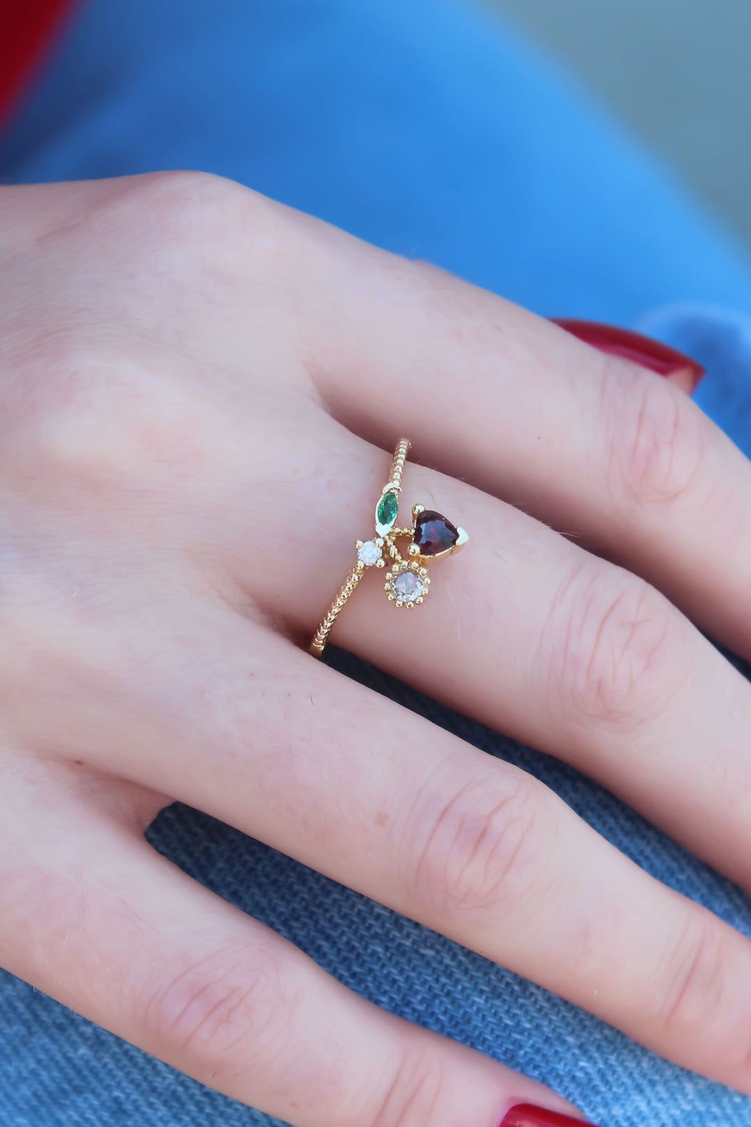 EBJ Gold Color Cherry Design Ring with Zircon Stone for Women - Detroit