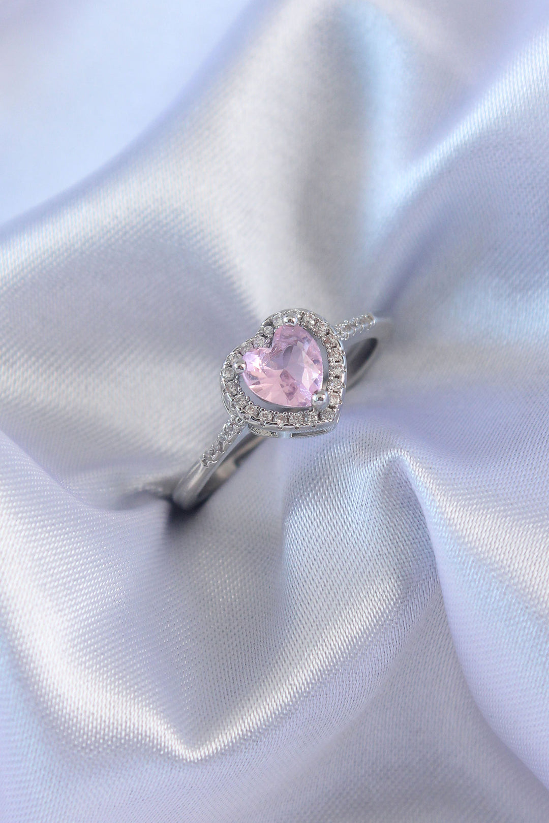 EBJ Silver Color Pink Zircon Stone Heart Charm Model Brass Women's Ring - Vigo