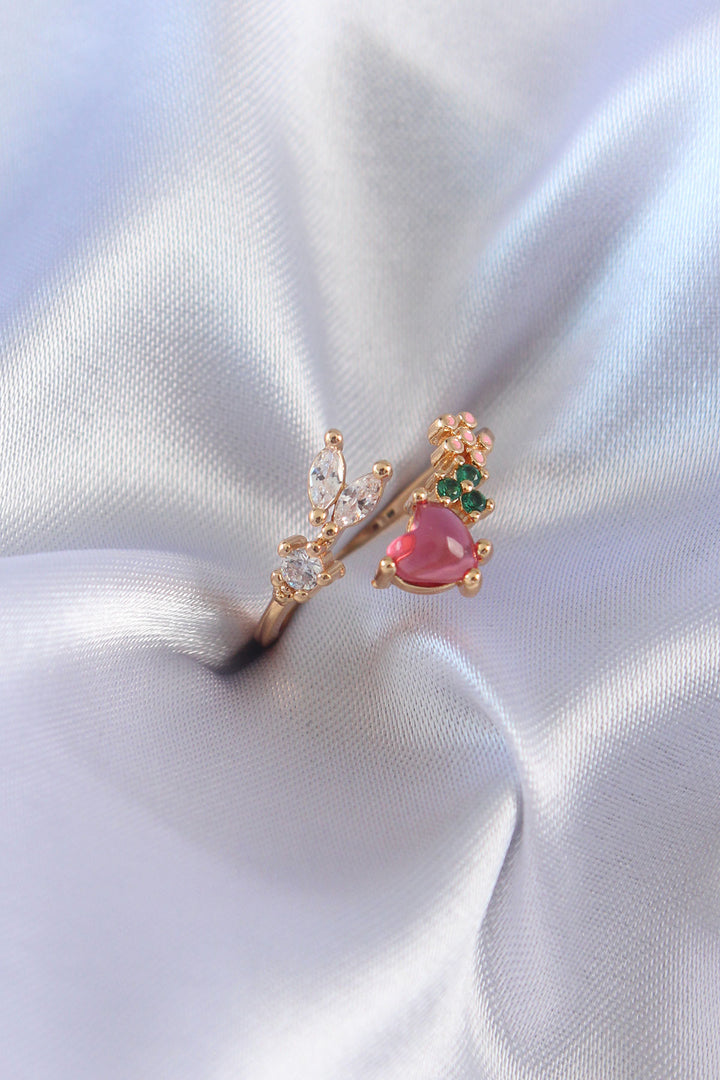 EBJ Brass Women's Ring with Gold Color Zircon Stone Heart Design - Long Eaton