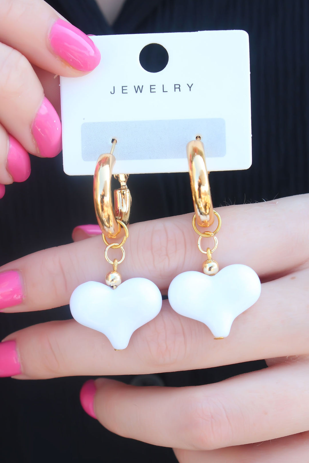 EBJ Gold Color Ring White Heart Model Women's Earrings - Puerto del Rosario