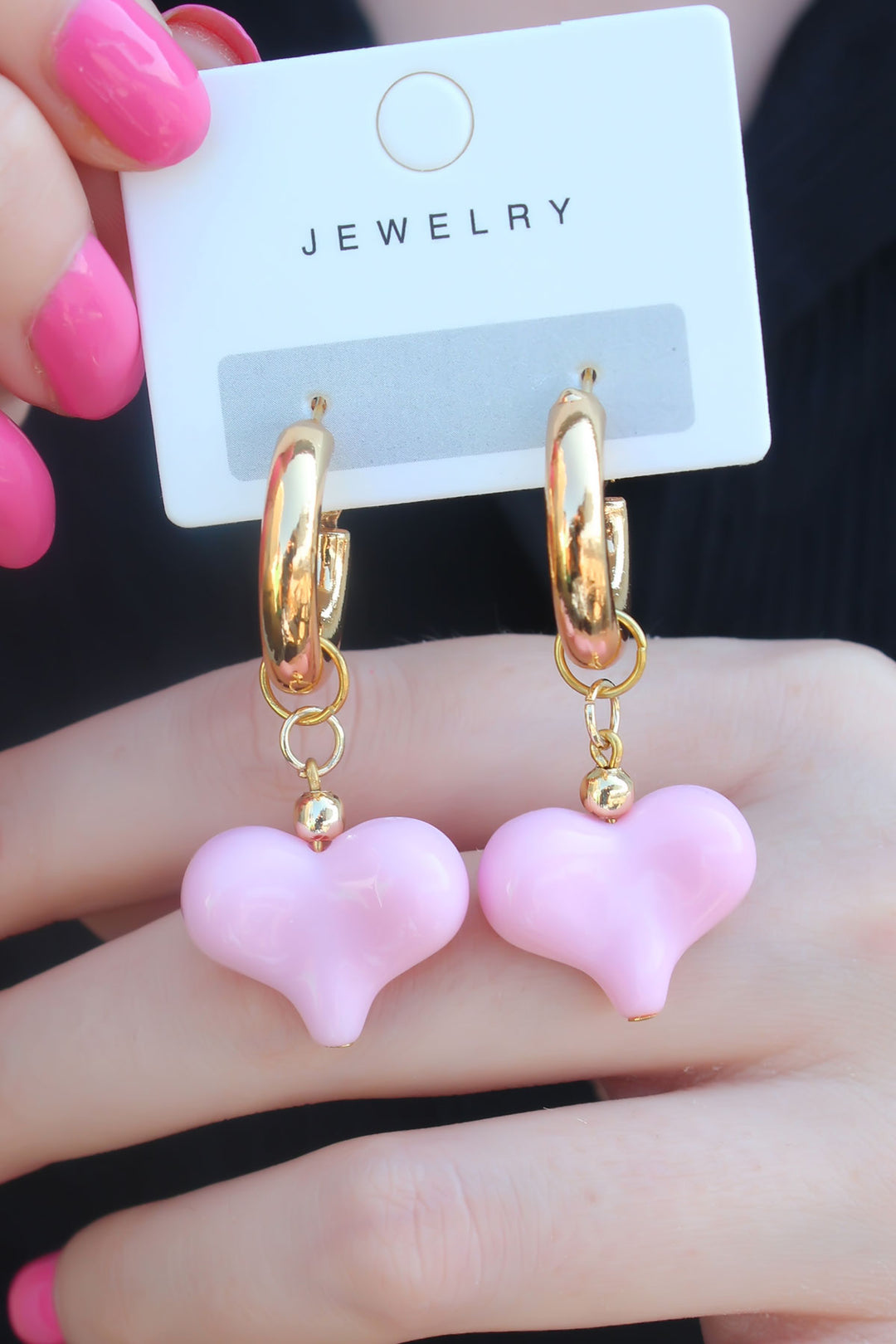 EBJ Gold Color Ring Model Pink Heart Model Women's Earrings - King’s Lynn