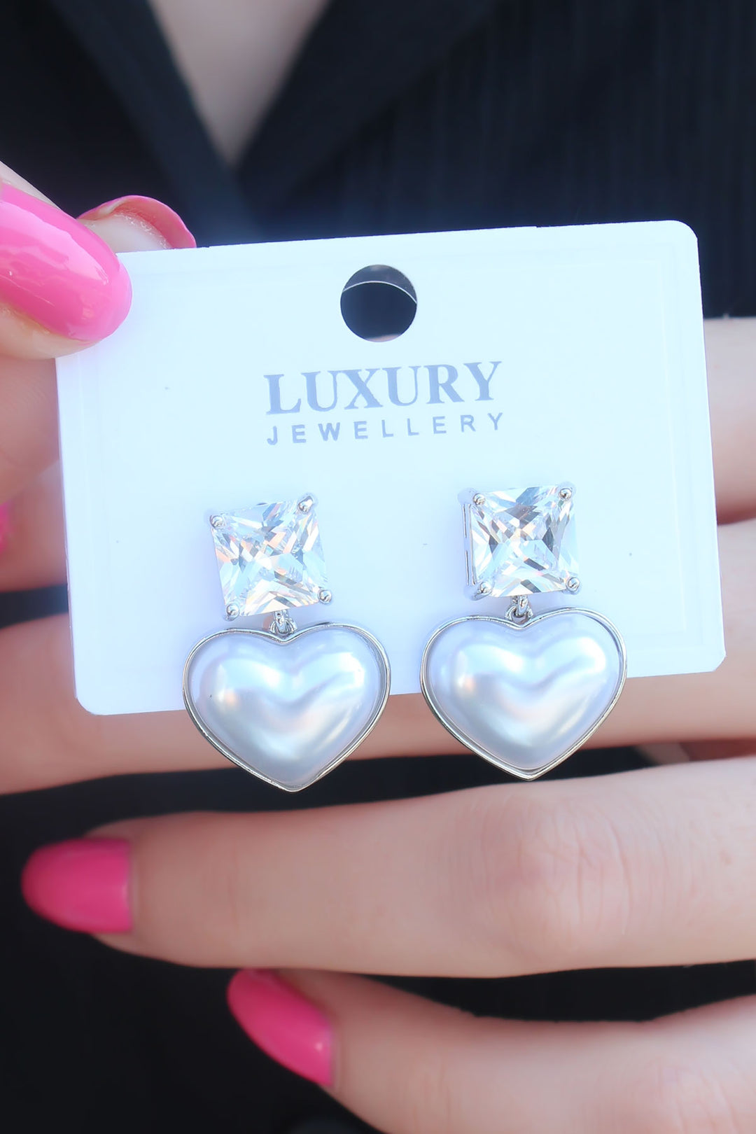 EBJ Silver Color Heart Shaped Brass Earrings with Zircon Stone for Women - Clamart