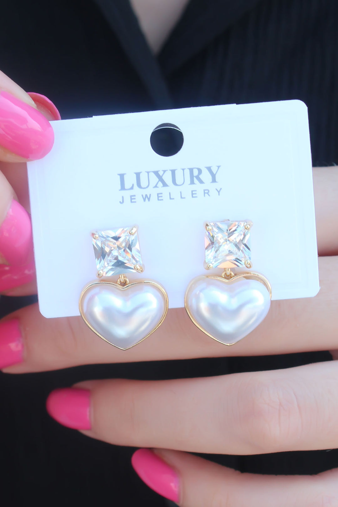 EBJ Gold Color Heart Shape Zircon Stone Brass Women's Earrings - Woodbridge