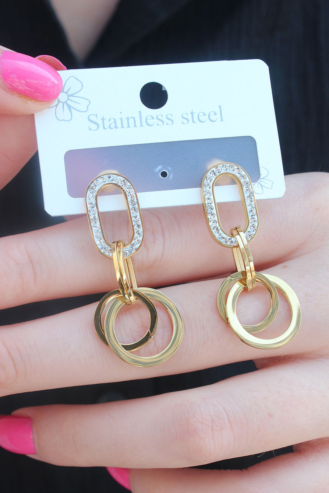 EBJ 316L Stainless Steel Gold Color Zircon Stone Hoop Earrings for Women - Saint-Herblain