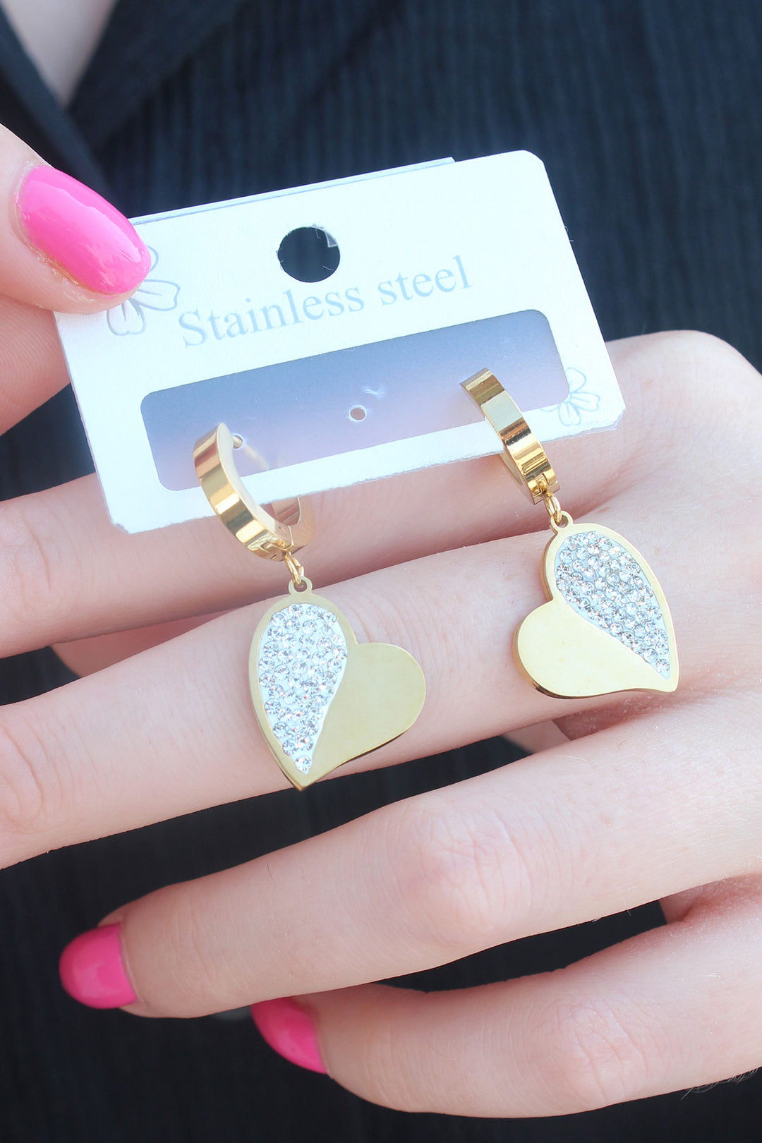 EBJ 316L Steel Gold Color Zircon Stone Heart Model Women's Earring - Chervonohrad