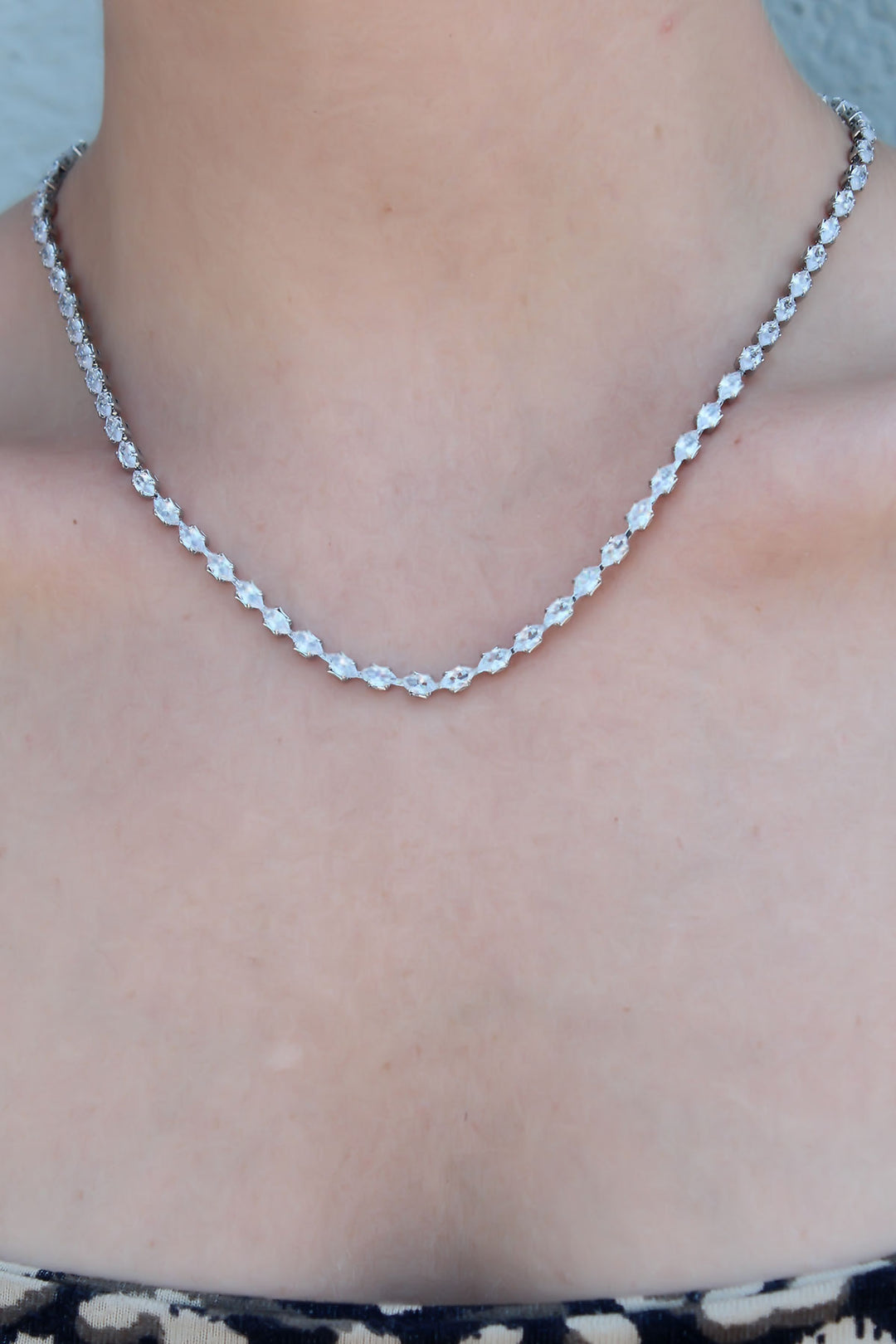EBJ 316L Stainless Steel Silver Color Baguette Waterway Zircon Stone Women's Necklace - Draguignan