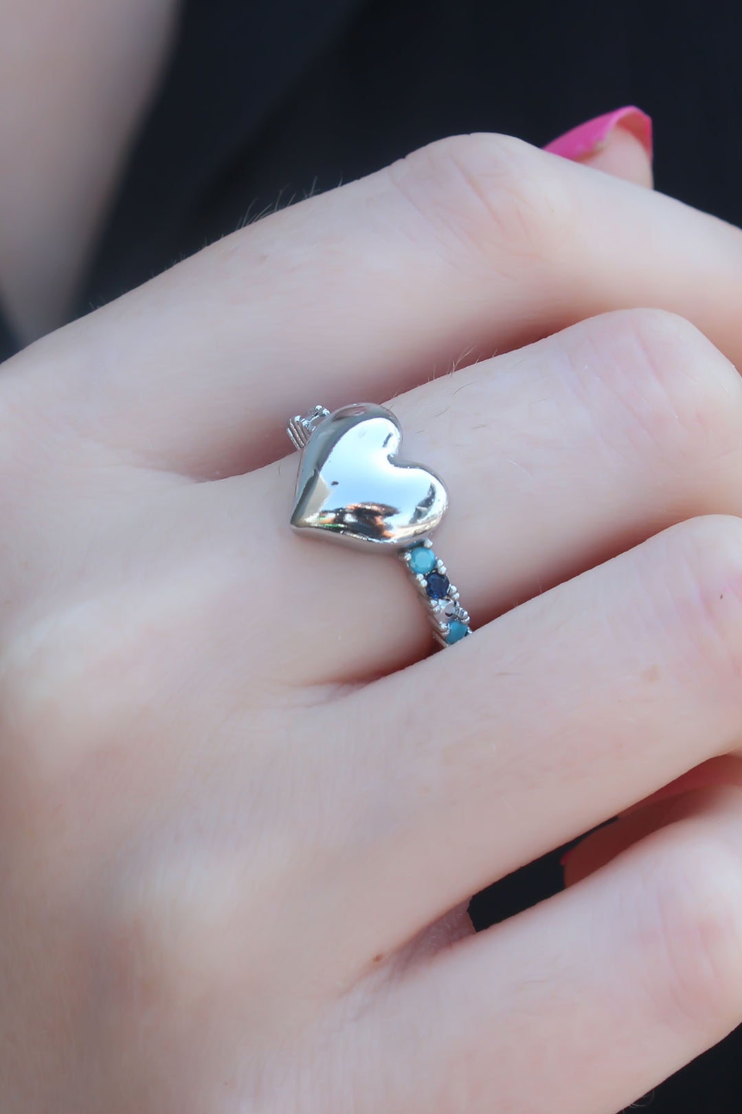 EBJ Silver Color Heart Shaped Zircon Stone Women's Ring - Augusta