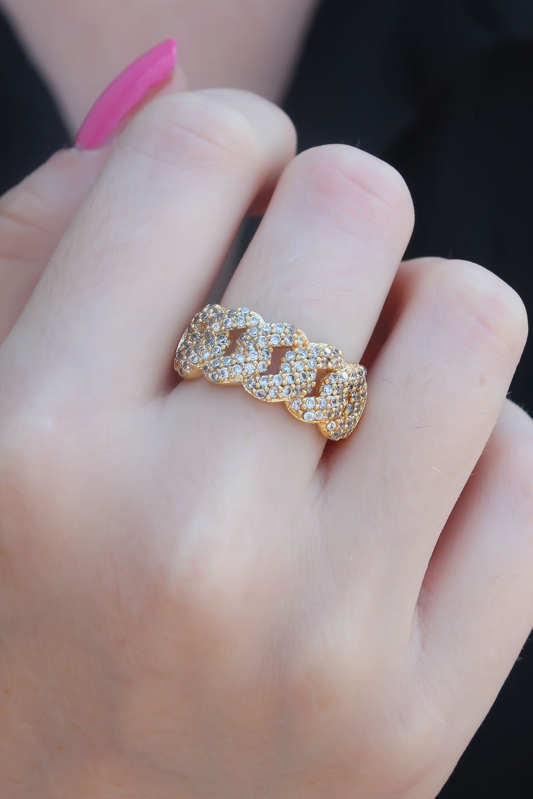 EBJ Gold Color Zircon Stone Chain Model Women's Ring - Le Blanc-Mesnil