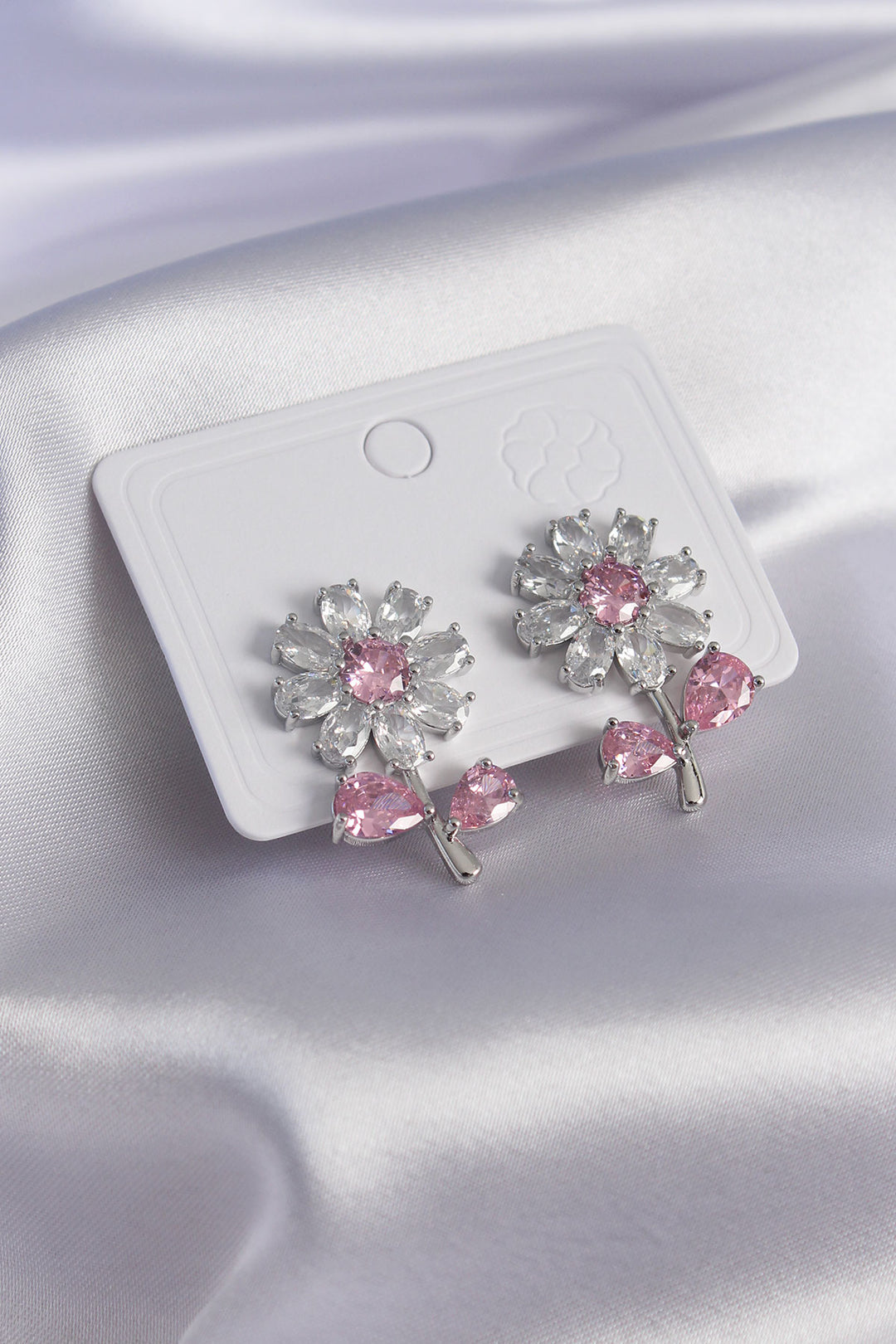 EBJ Silver Color Zircon Stone Flower Model Brass Women's Earrings - Tonalá