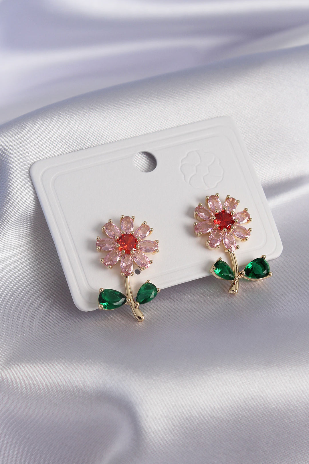 EBJ Gold Colorful Zircon Stone Flower Model Brass Women's Earrings - Slutsk