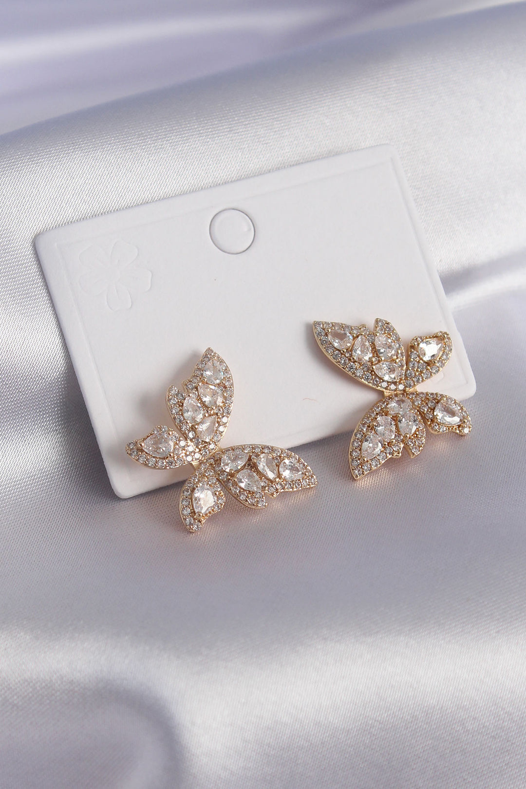 EBJ Brass Women's Earrings with Gold Color Zircon Stone Butterfly Design - Bad Vilbel