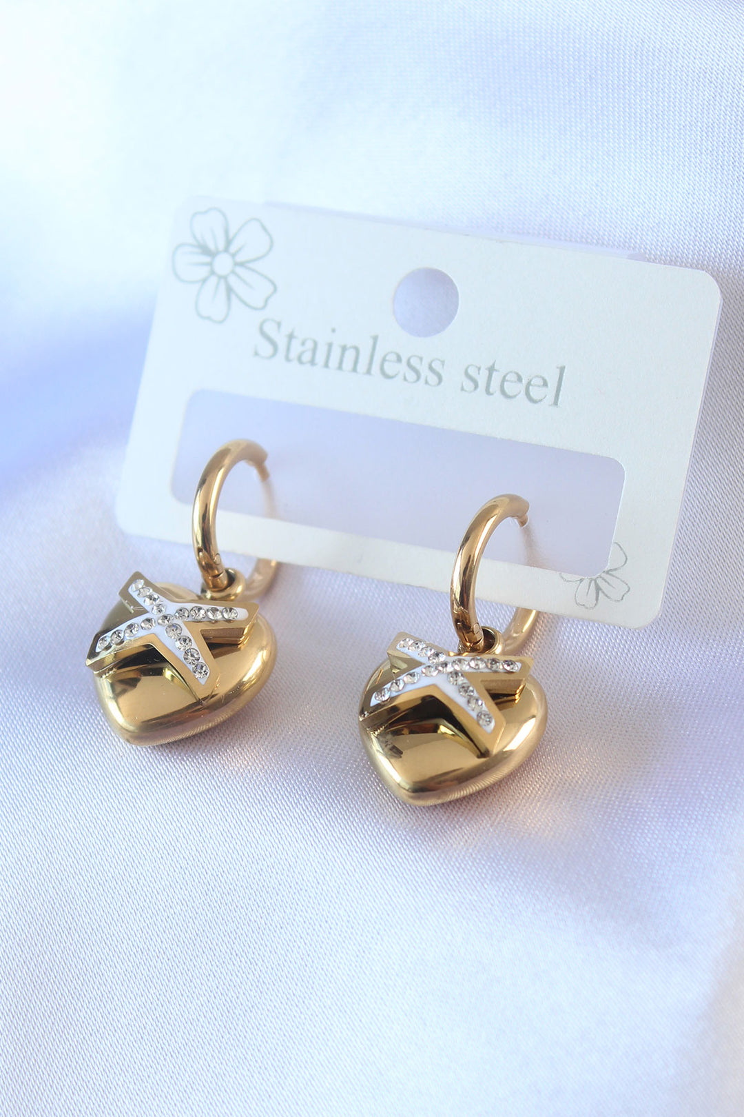 EBJ 316L Steel Gold Color Zircon Stone Detail Heart Model Women's Earring - Pátra