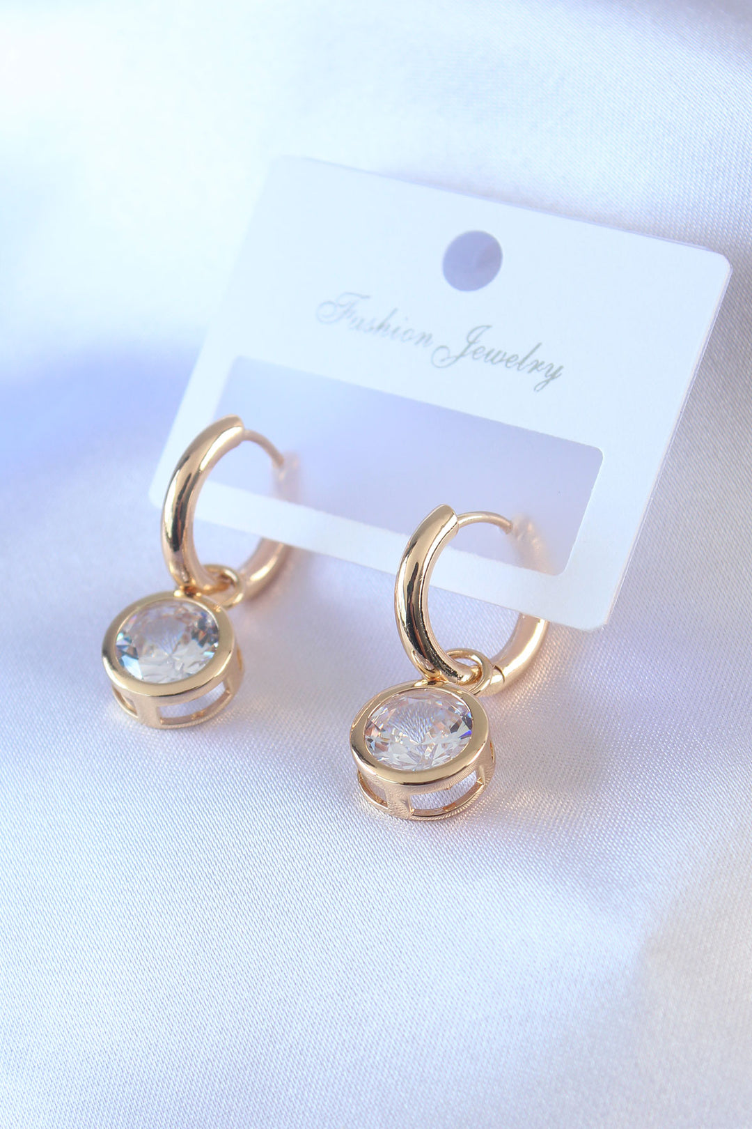 EBJ Gold Color Brass Earrings with Zircon Stone for Women - Bagheria